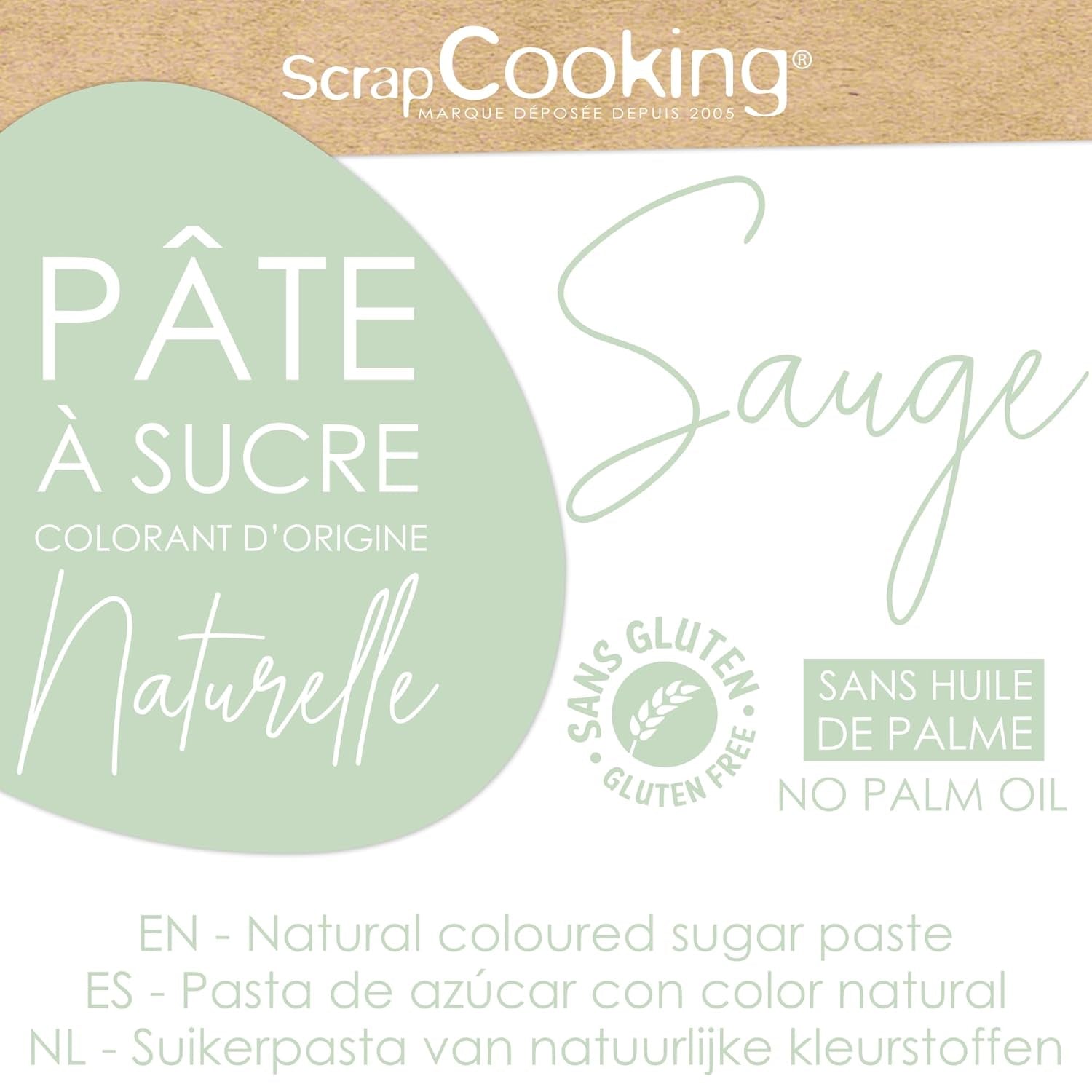 ScrapCooking - Pâte à Sucre Vert Sauge 250g - Kleurstof d'Origine Naturelle - Glutenvrij, Sans Huile de Palme - Pour Gâteaux, Pâtisseries Anniversaire - Vert Pastel - Fabrikie en France - 7621 Suikerpasta Naty Shop