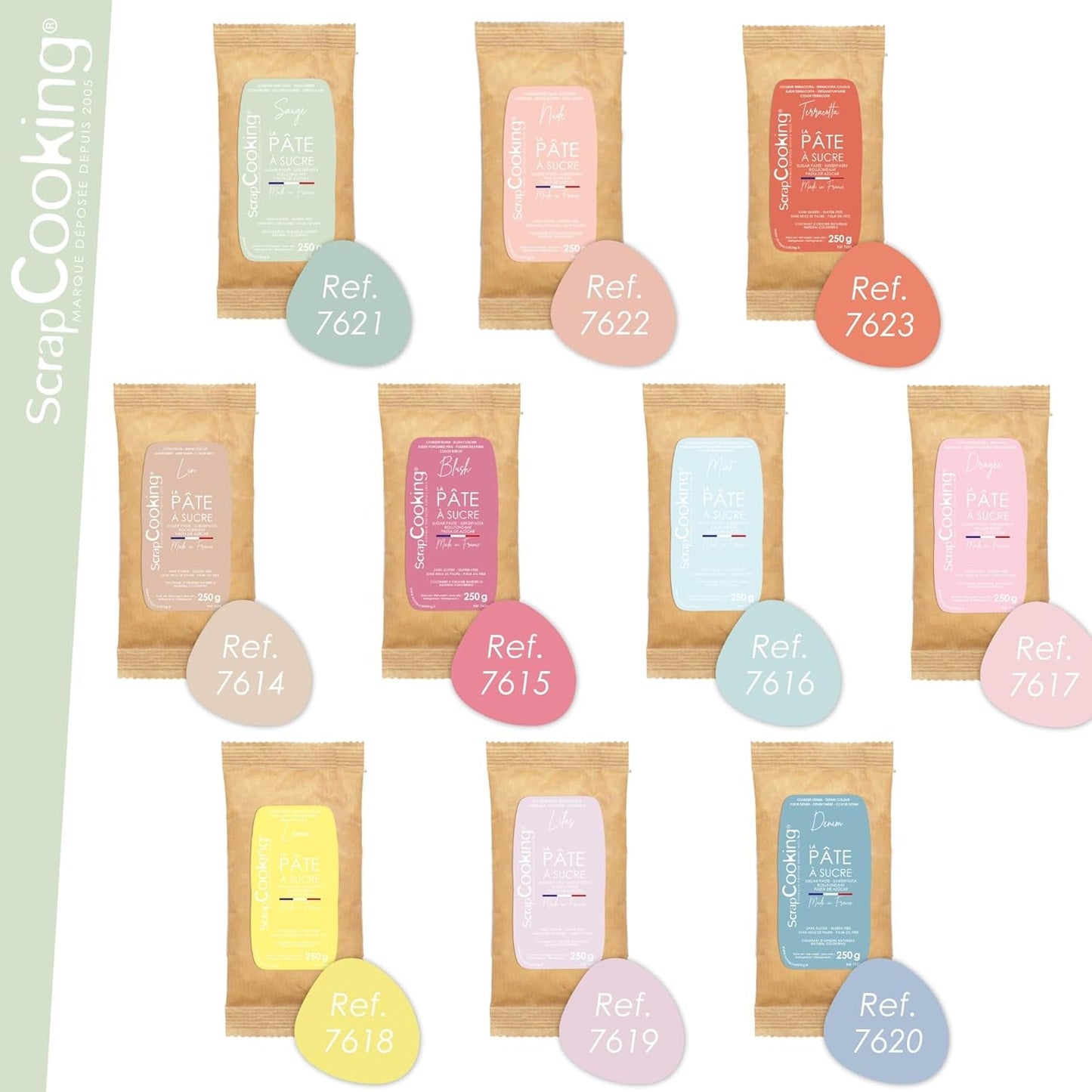 ScrapCooking - Pâte à Sucre Vert Sauge 250g - Kleurstof d'Origine Naturelle - Glutenvrij, Sans Huile de Palme - Pour Gâteaux, Pâtisseries Anniversaire - Vert Pastel - Fabrikie en France - 7621 Suikerpasta Naty Shop