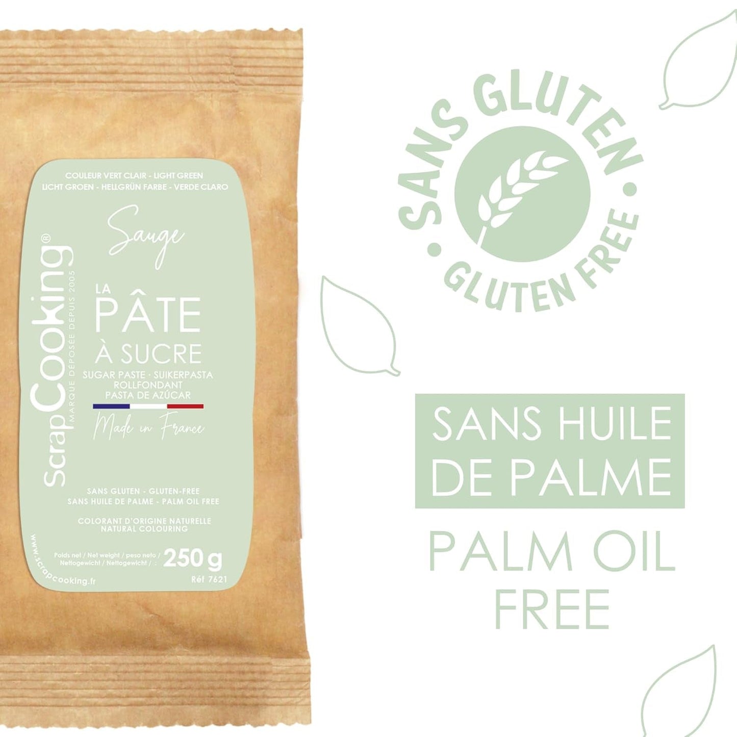 ScrapCooking - Pâte à Sucre Vert Sauge 250g - Kleurstof d'Origine Naturelle - Glutenvrij, Sans Huile de Palme - Pour Gâteaux, Pâtisseries Anniversaire - Vert Pastel - Fabrikie en France - 7621 Suikerpasta Naty Shop