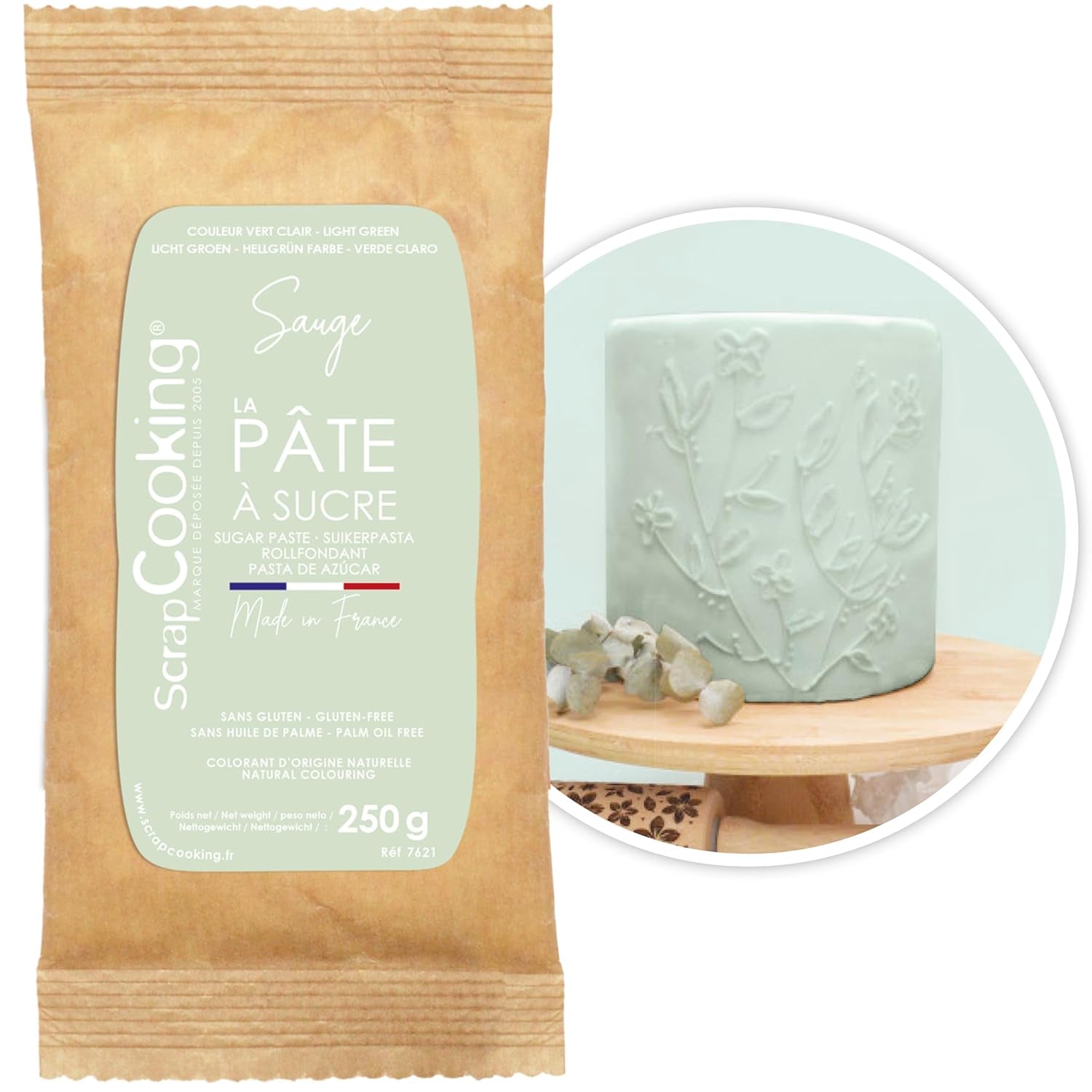 ScrapCooking - Pâte à Sucre Vert Sauge 250g - Kleurstof d'Origine Naturelle - Glutenvrij, Sans Huile de Palme - Pour Gâteaux, Pâtisseries Anniversaire - Vert Pastel - Fabrikie en France - 7621 Suikerpasta Naty Shop pastelroze nude