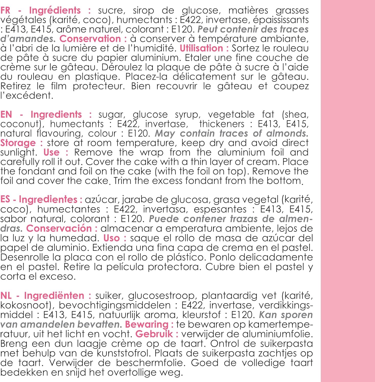 ScrapCooking - Roze fondantrol â'¬ 36 cm - Gerolde zwarte fondant 430 g - Taarttopper fondanttopper decoratie voor taarten, bakken, verjaardagen, feesten - Roze - 7264 Suikerpasta Naty Shop