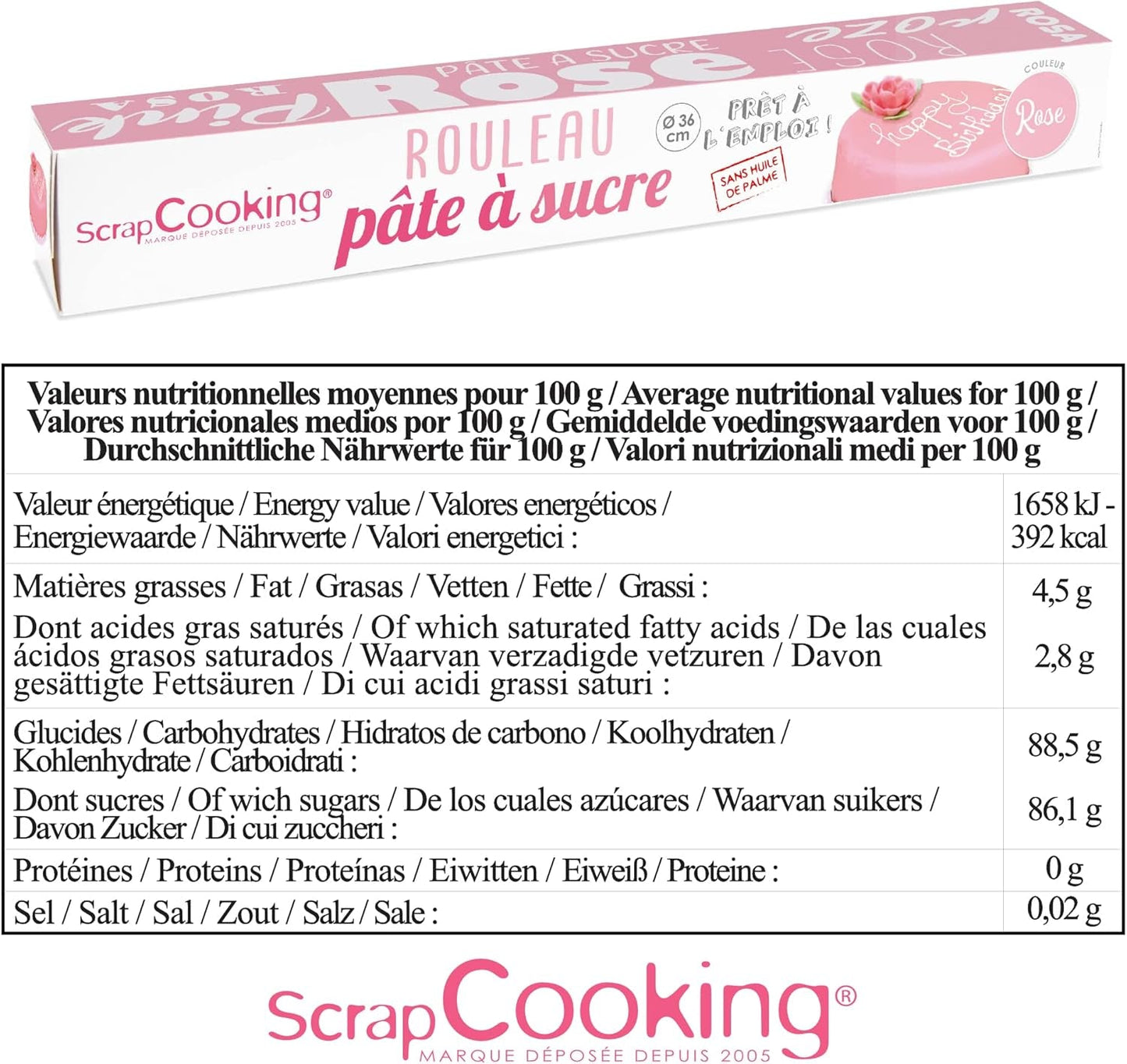 ScrapCooking - Roze fondantrol â'¬ 36 cm - Gerolde zwarte fondant 430 g - Taarttopper fondanttopper decoratie voor taarten, bakken, verjaardagen, feesten - Roze - 7264 Suikerpasta Naty Shop