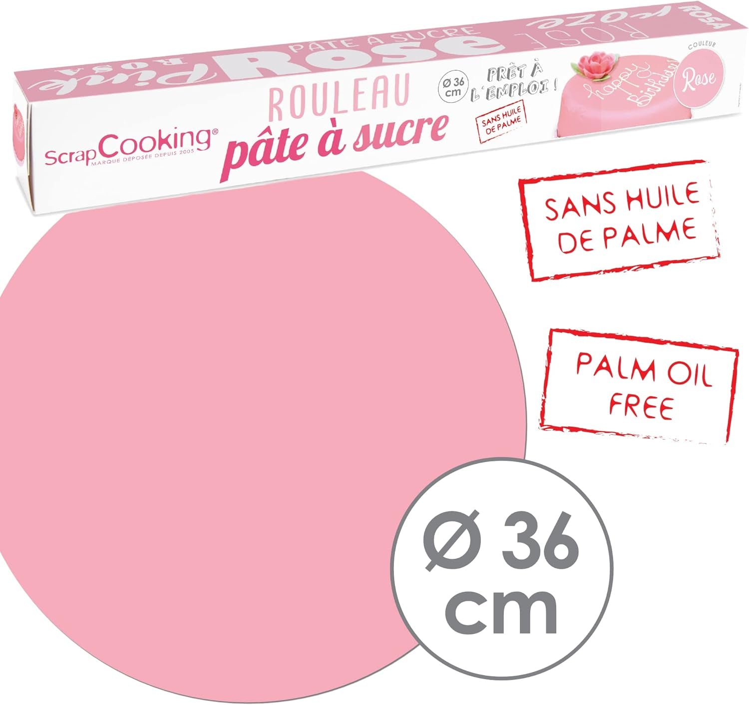 ScrapCooking - Roze fondantrol â'¬ 36 cm - Gerolde zwarte fondant 430 g - Taarttopper fondanttopper decoratie voor taarten, bakken, verjaardagen, feesten - Roze - 7264 Suikerpasta Naty Shop