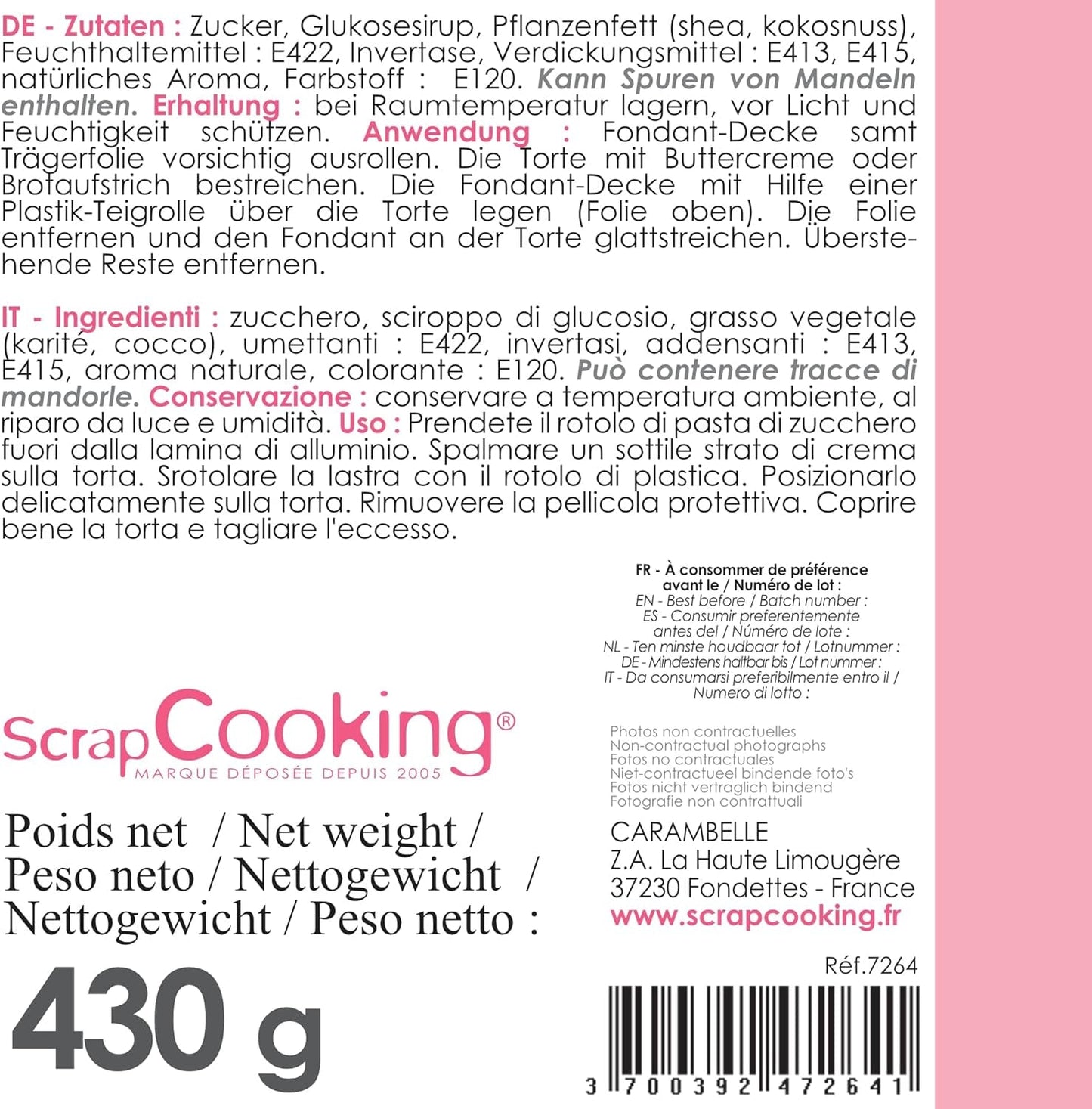 ScrapCooking - Roze fondantrol â'¬ 36 cm - Gerolde zwarte fondant 430 g - Taarttopper fondanttopper decoratie voor taarten, bakken, verjaardagen, feesten - Roze - 7264 Suikerpasta Naty Shop