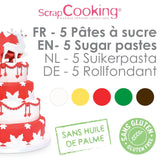 ScrapCooking - Set van 5 Fondant - wit, geel, rood, groen en bruin - 5 x 80g - suikerpasta voor taarten Taartversieringen Verjaardag Kerstmis - glutenvrij en palmolievrij - 7257 Naty Shop Suikerpasta
