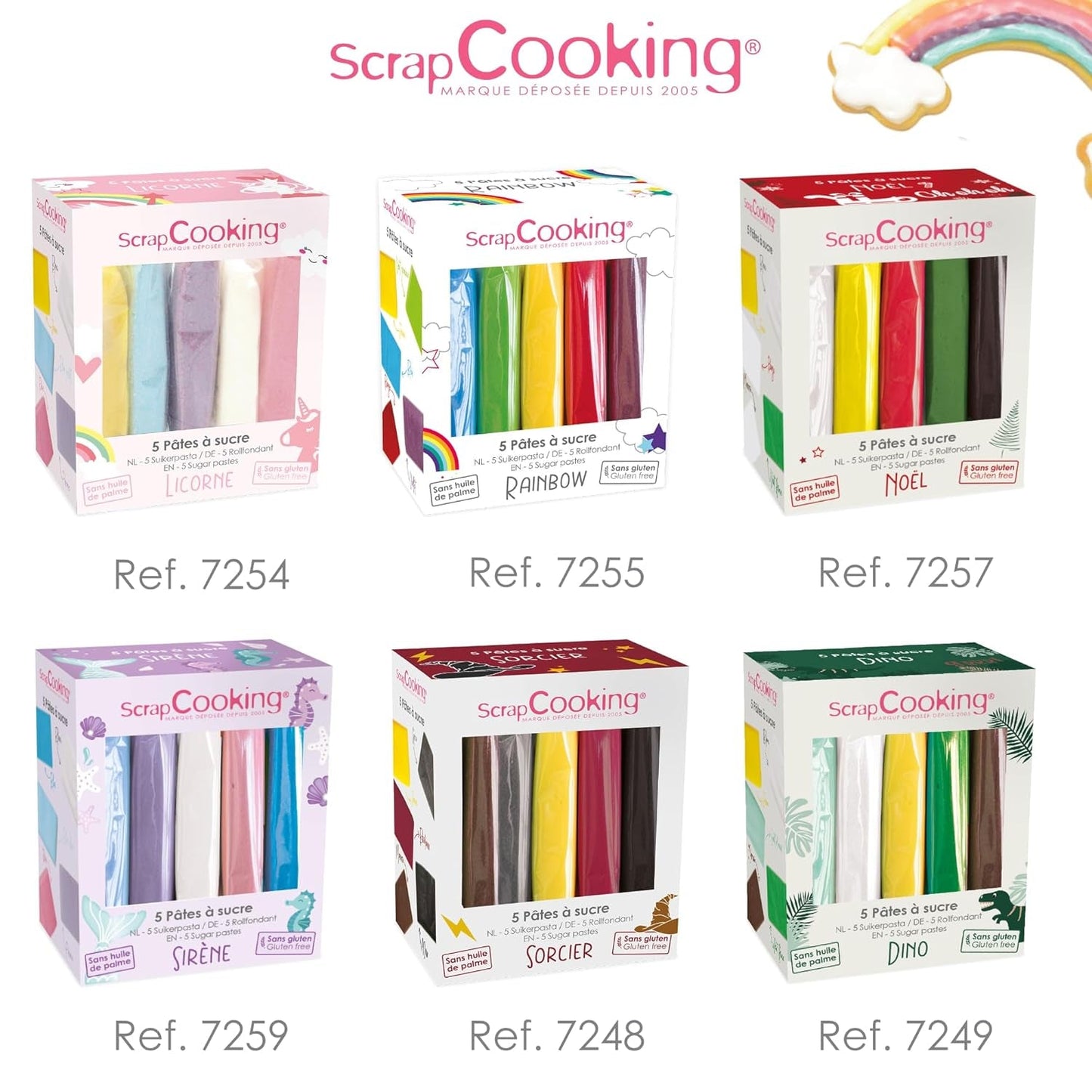 ScrapCooking - Set van 5 Fondant - wit, geel, rood, groen en bruin - 5 x 80g - suikerpasta voor taarten Taartversieringen Verjaardag Kerstmis - glutenvrij en palmolievrij - 7257 Naty Shop Suikerpasta