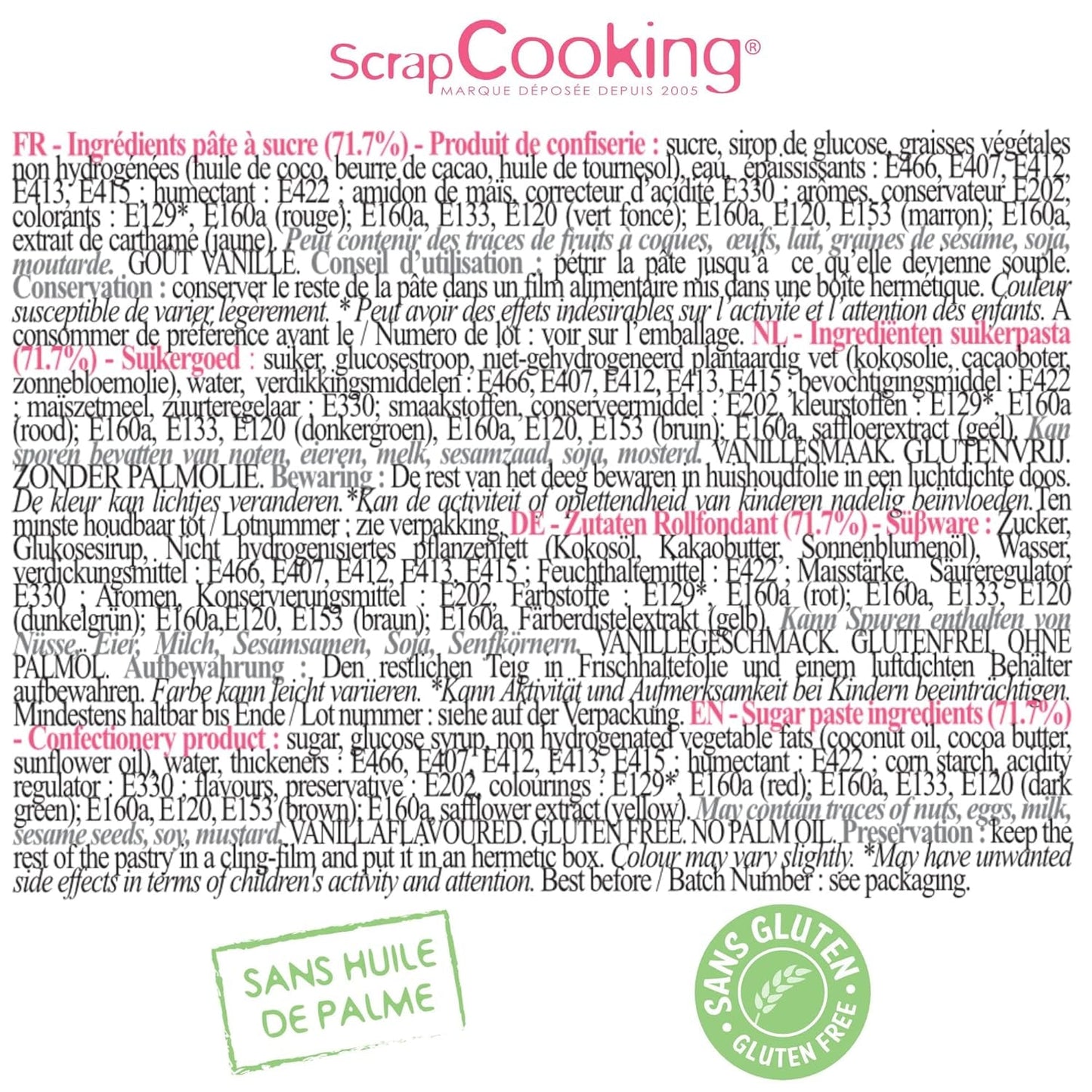 ScrapCooking - Set van 5 Fondant - wit, geel, rood, groen en bruin - 5 x 80g - suikerpasta voor taarten Taartversieringen Verjaardag Kerstmis - glutenvrij en palmolievrij - 7257 Naty Shop Suikerpasta