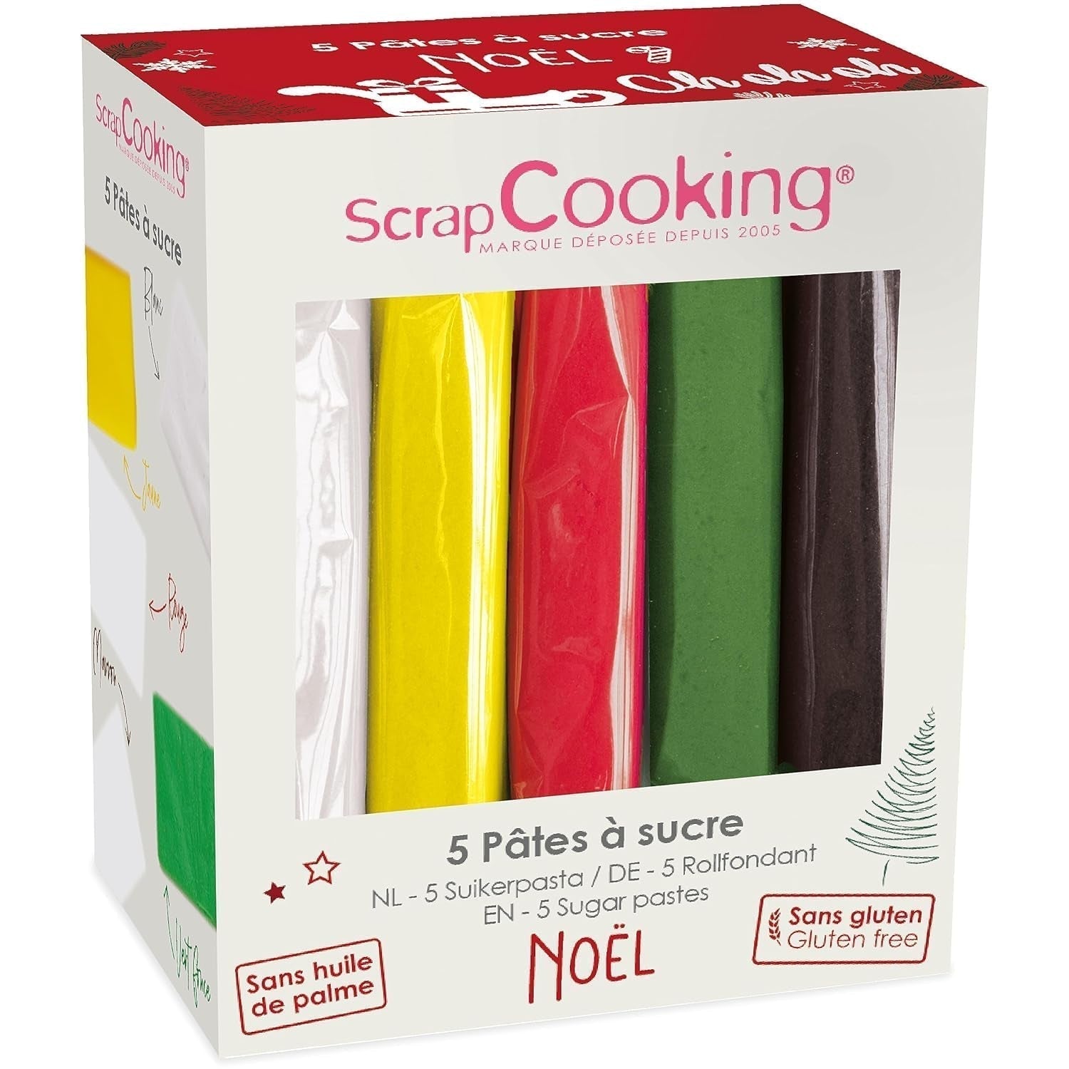 ScrapCooking - Set van 5 Fondant - wit, geel, rood, groen en bruin - 5 x 80g - suikerpasta voor taarten Taartdecoraties Verjaardag Kerstmis - gluten- en palmolievrij - 7257 Suikerpasta Naty Shop Standaardtitel