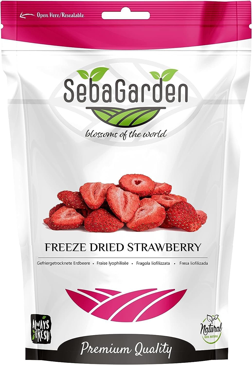 Seba Garden Premium gevriesdroogde aardbeien, heerlijke mediterrane aardbeien, niet-GMO en veganistisch (100 g) Gedehydrateerde producten Mijn winkel 400 g
