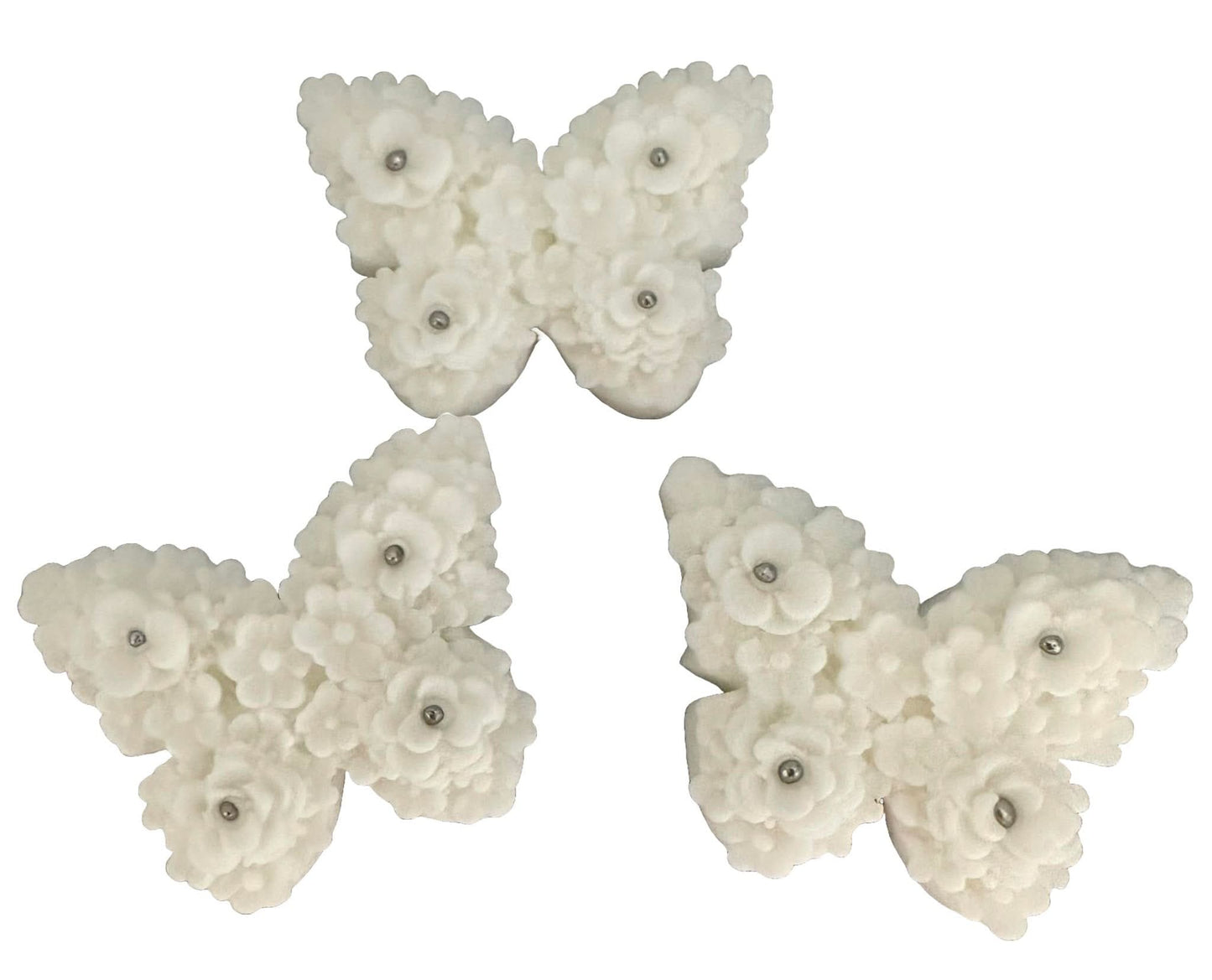 Set van 3 eetbare suikerdecoraties, Witte Vlinders Suikerpasta Decoraties Nati Shop