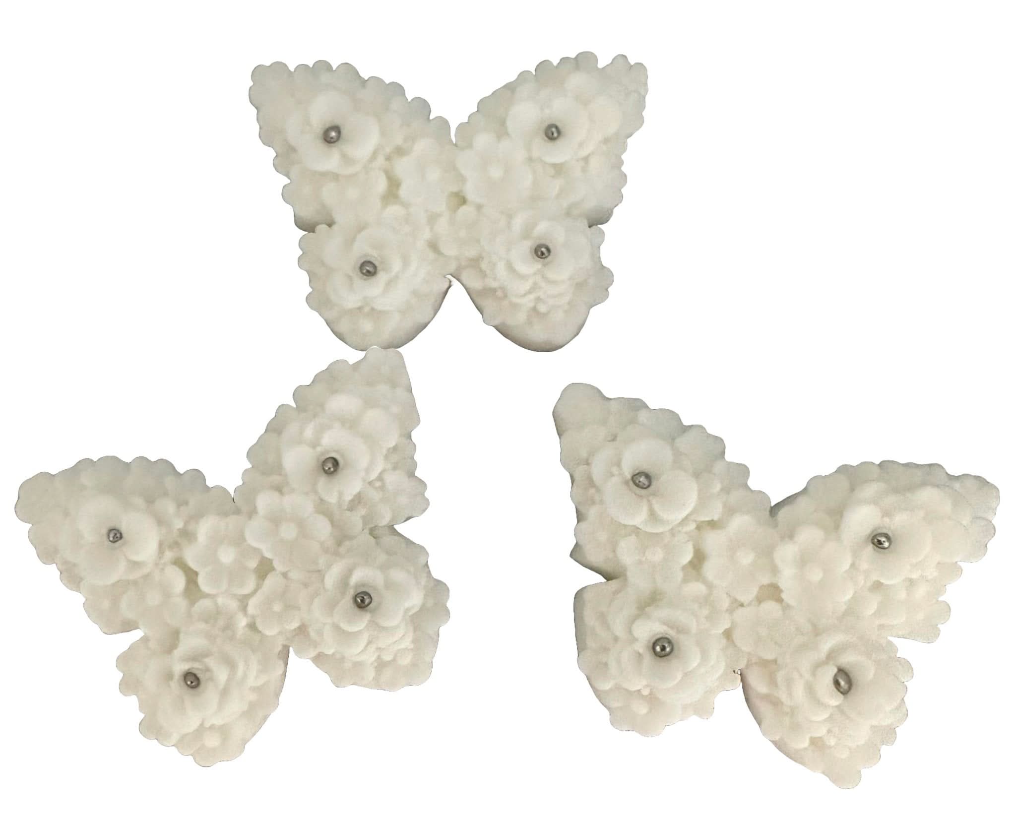 Set van 3 eetbare suikerdecoraties, Witte Vlinders Suikerpasta Decoraties Nati Shop