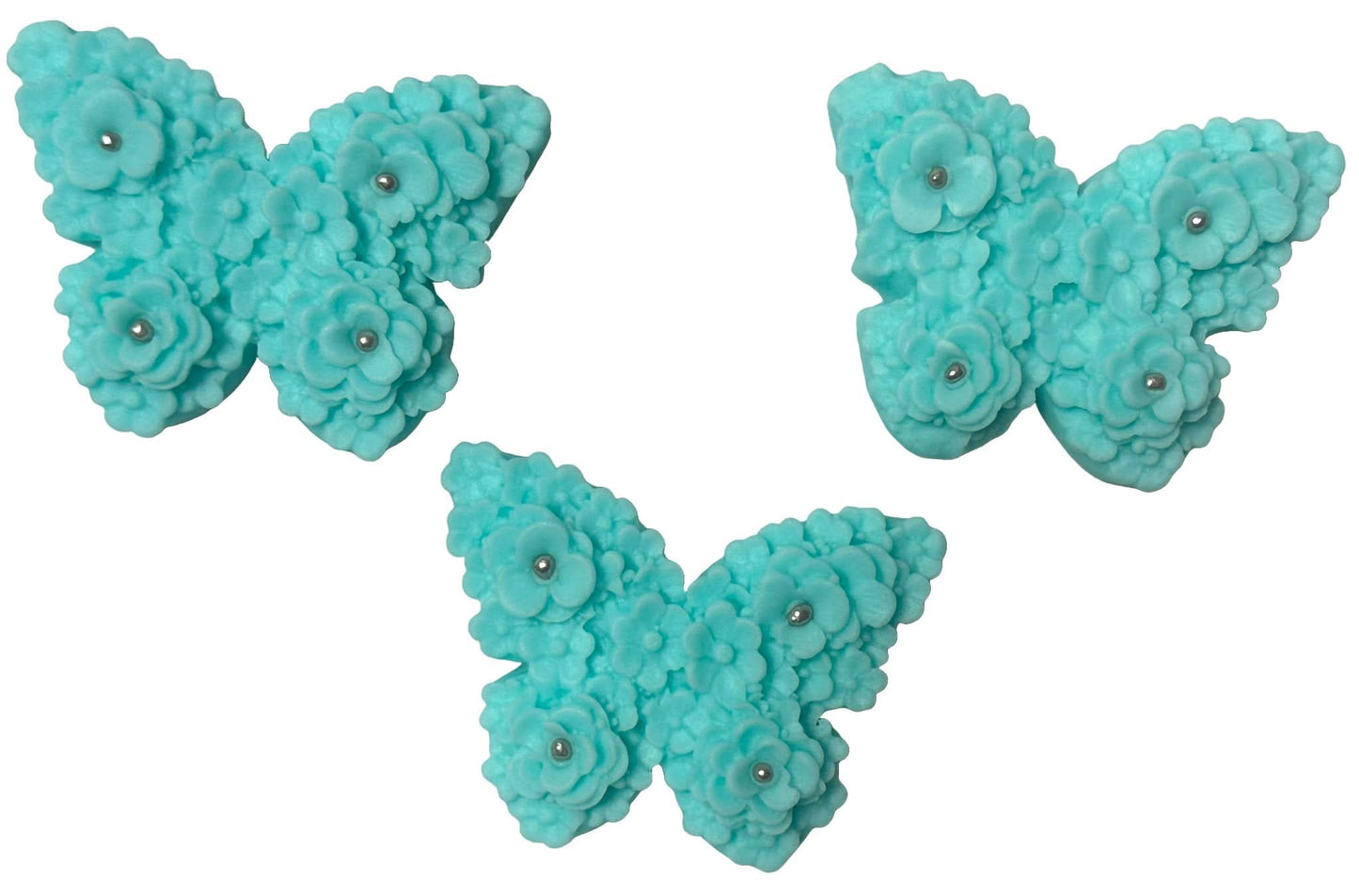Set van 3 eetbare suikerdecoraties, Blauwe Vlinders Suikerpasta Decoraties Nati Shop