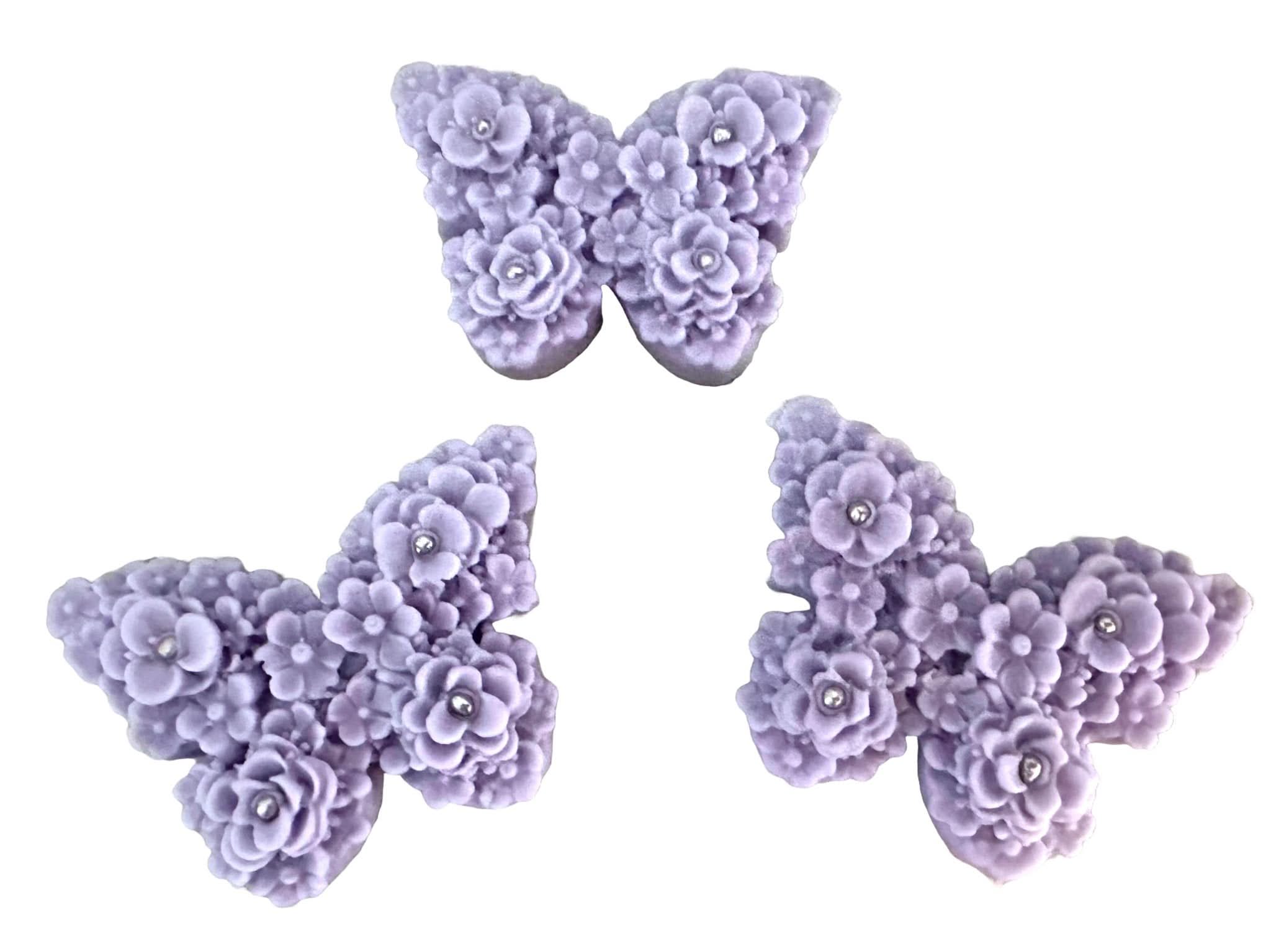 Set van 3 eetbare suikerdecoraties, Paarse Lila Vlinders Suikerpasta Decoraties Nati Shop