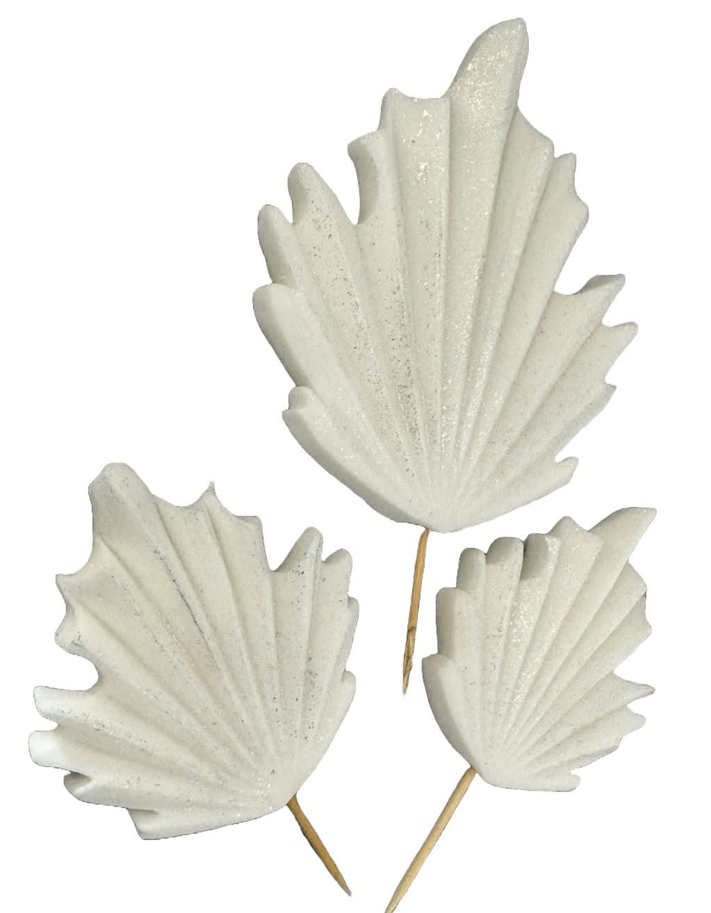 Set van 3 eetbare suikerdecoraties, Witte exotische bladeren Suikerpastadecoraties Nati Shop