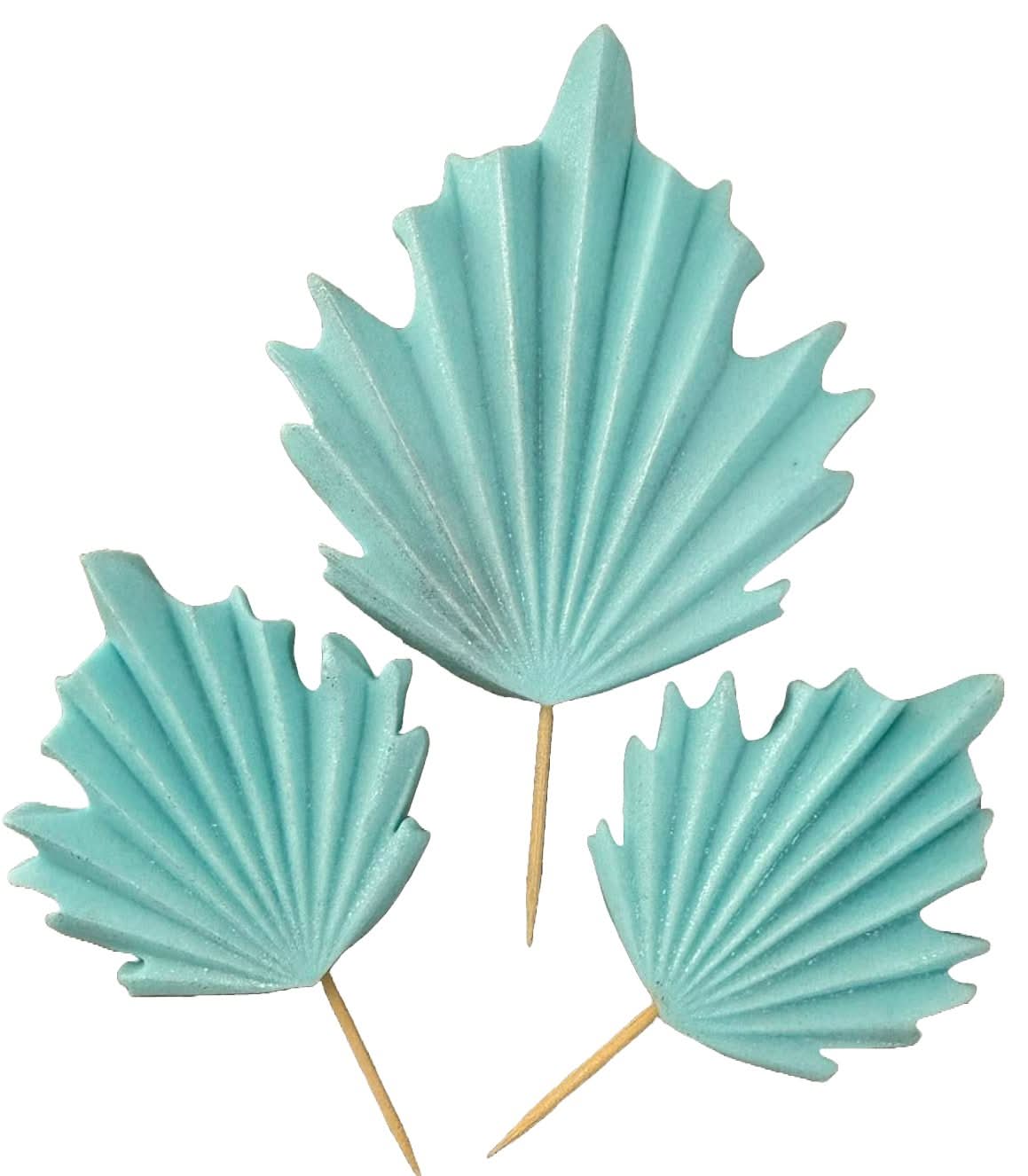 Set van 3 eetbare suikerdecoraties, Blauwe exotische bladeren Decoraties van Sugar Paste Nati Shop