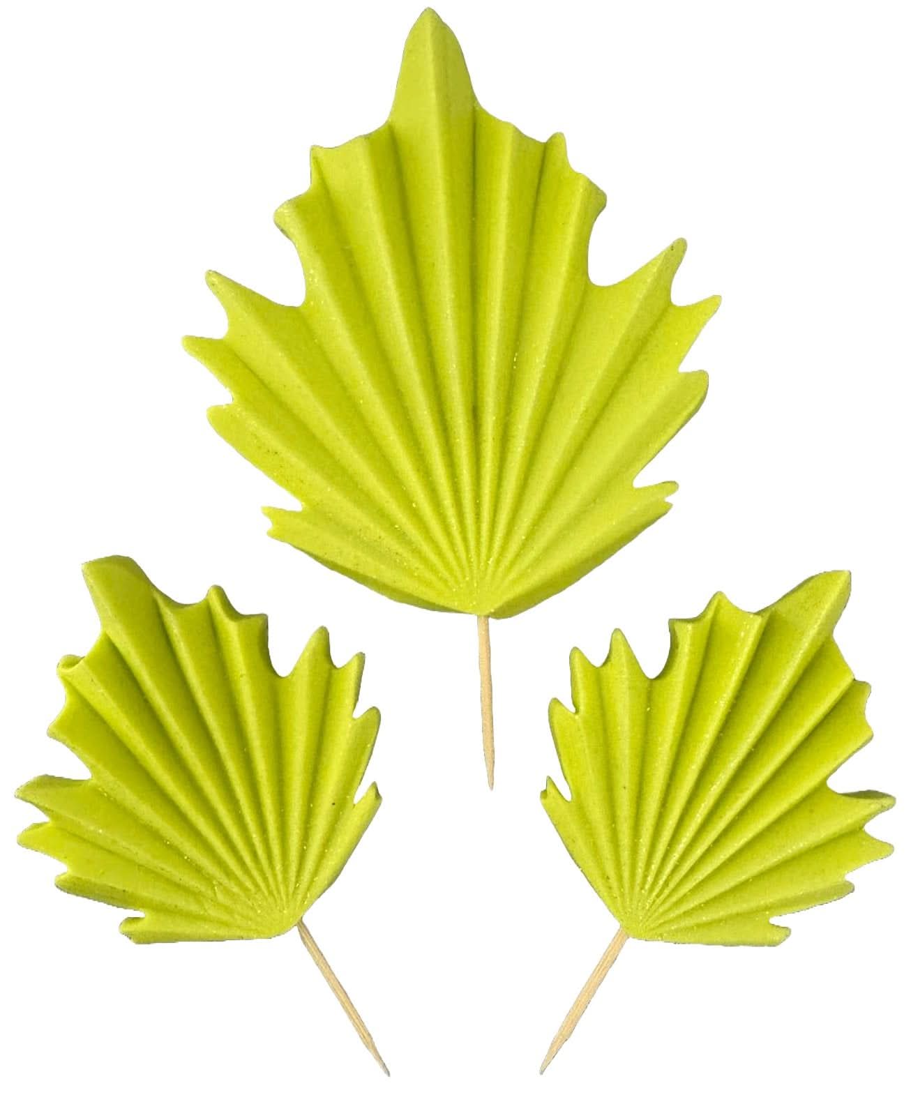 Set van 3 eetbare suikerdecoraties, Groene exotische bladeren Suikerpasta Decoraties Nati Shop