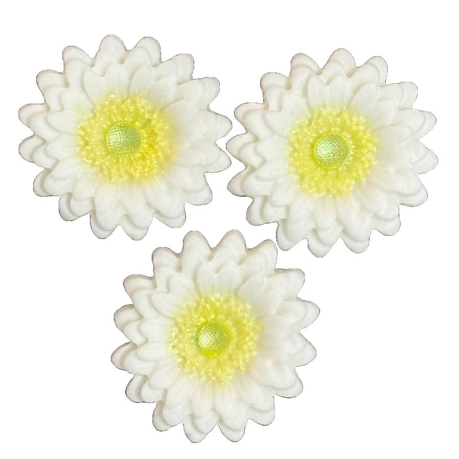 Set van 3 eetbare suikerdecoraties, witte Gerbera Decoraties van Sugar Paste Nati Shop