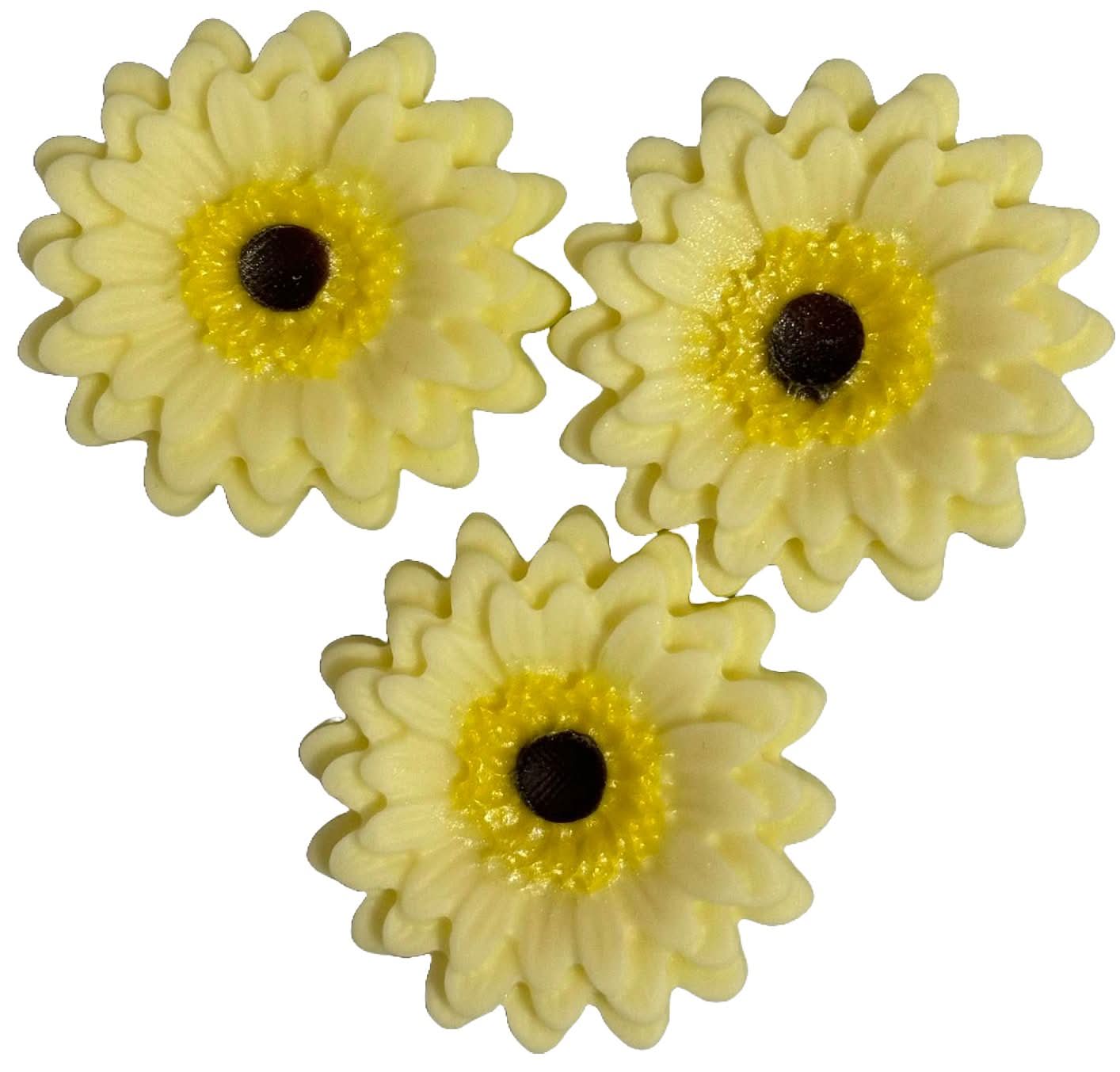 Set van 3 eetbare suikerdecoraties, lichtgele Gerbera Decoraties van Sugar Paste Nati Shop