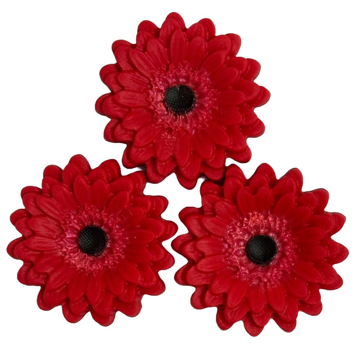 Set van 3 eetbare suikerdecoraties, Rode Gerbera Suikerpasta Decoraties Nati Shop