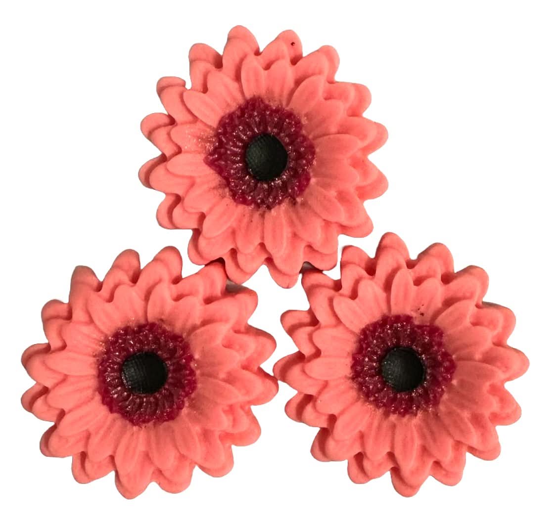 Set van 3 eetbare suikerdecoraties, roze Gerbera Sugar Paste Decorations Nati Shop