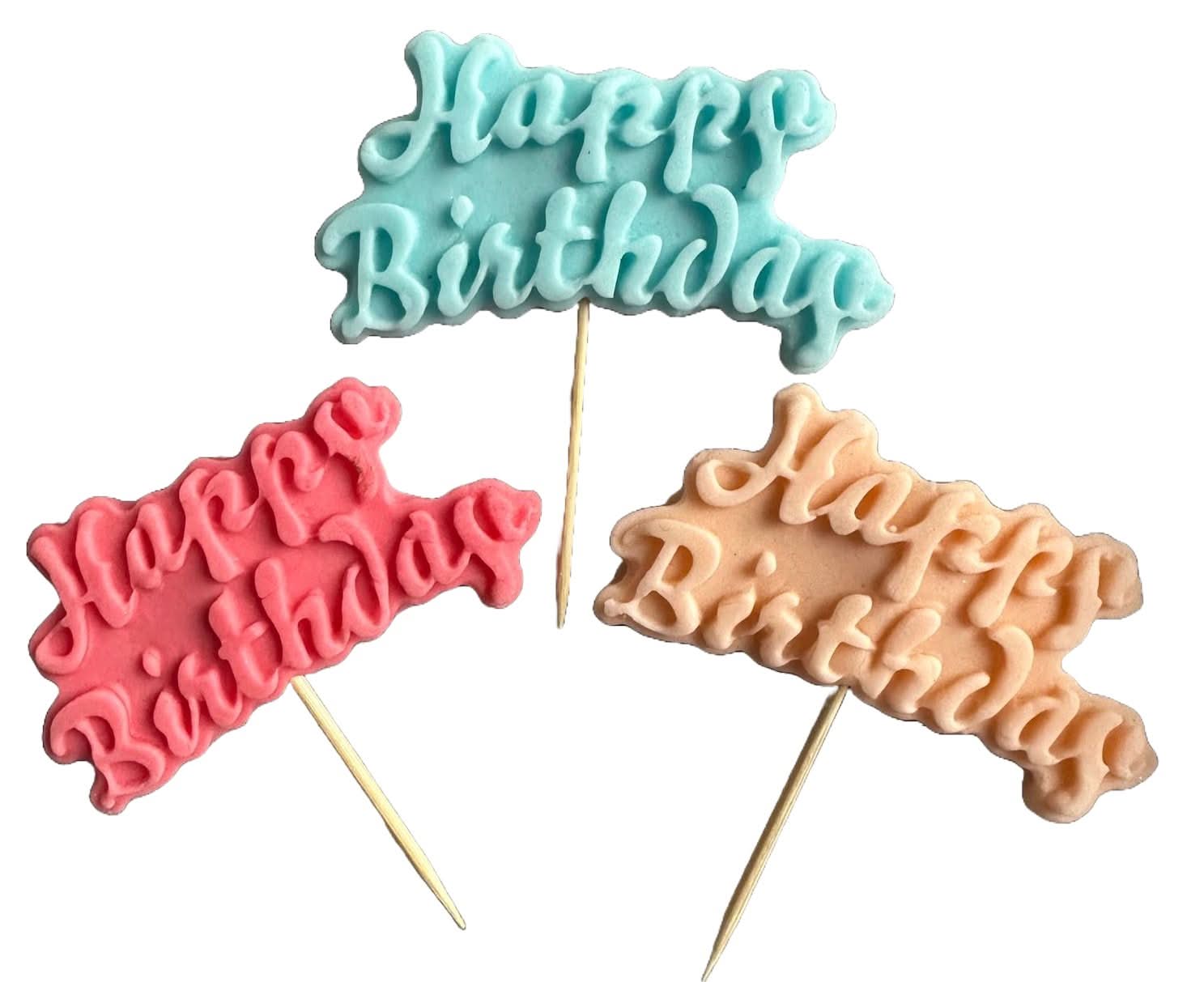 Set van 3 eetbare suikerdecoraties, Happy Birthday Sugar Paste Decorations Nati Shop