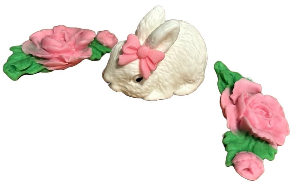 Set van 3 eetbare suikerdecoraties, Bunny Sugar Paste Decorations Nati Shop