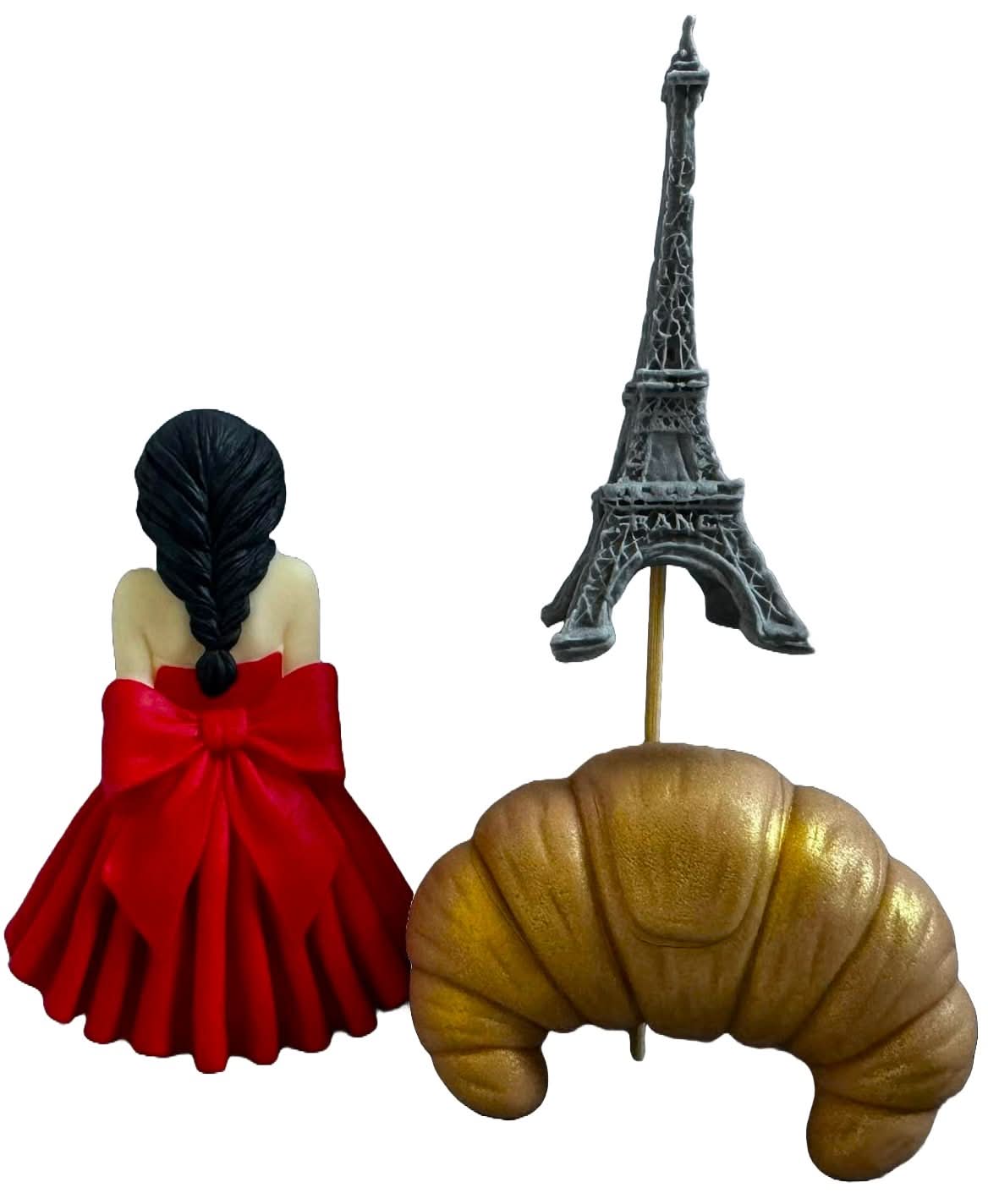 Set van 3 eetbare suikerdecoraties, Lady in Paris Sugar Paste Decorations Nati Shop