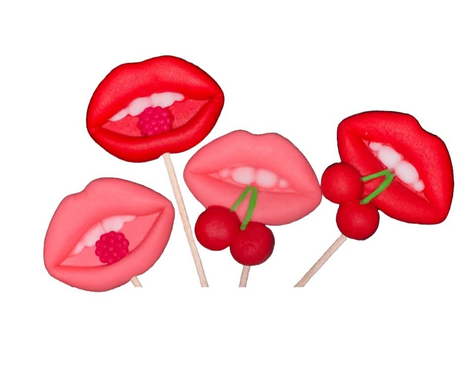 Set van 4 eetbare suikerdecoraties, Sensual Lips Sugar Paste Decorations Nati Shop