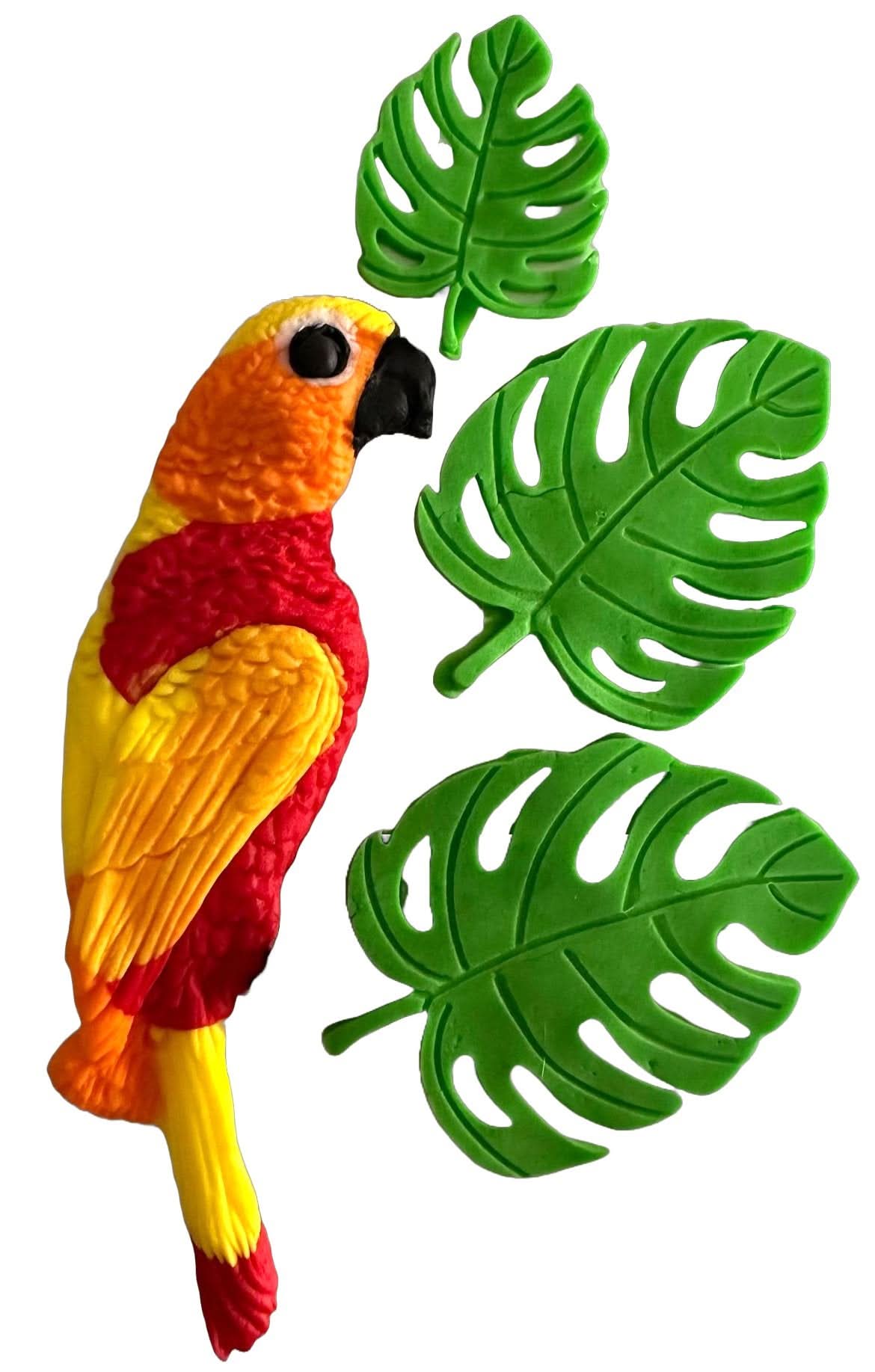 Set van 4 eetbare suikerdecoraties, Tropical Parrot Sugar Paste Decorations Nati Shop