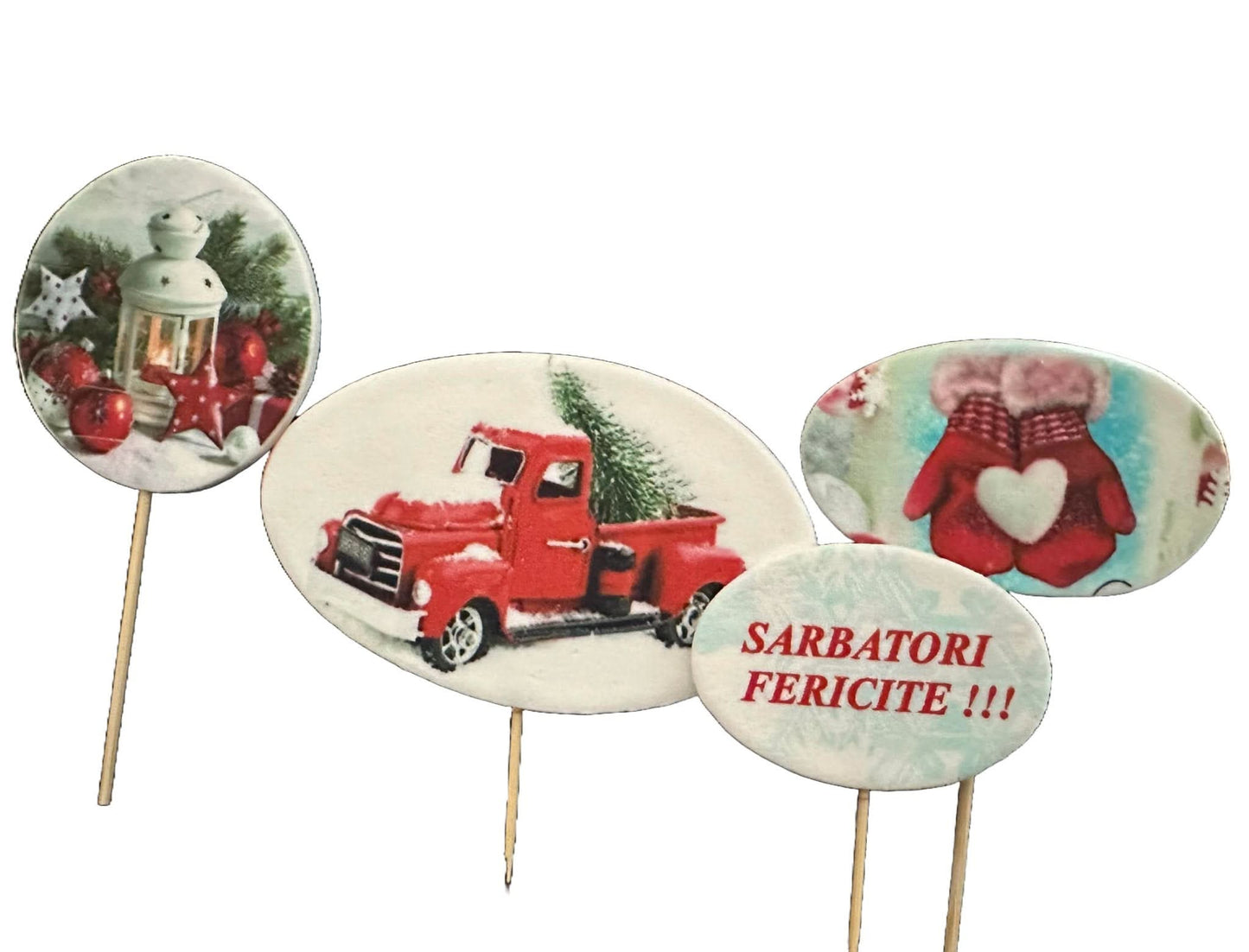 Set van 4 eetbare suikerdecoraties, Fijne Feestdagen! Nati-winkel
