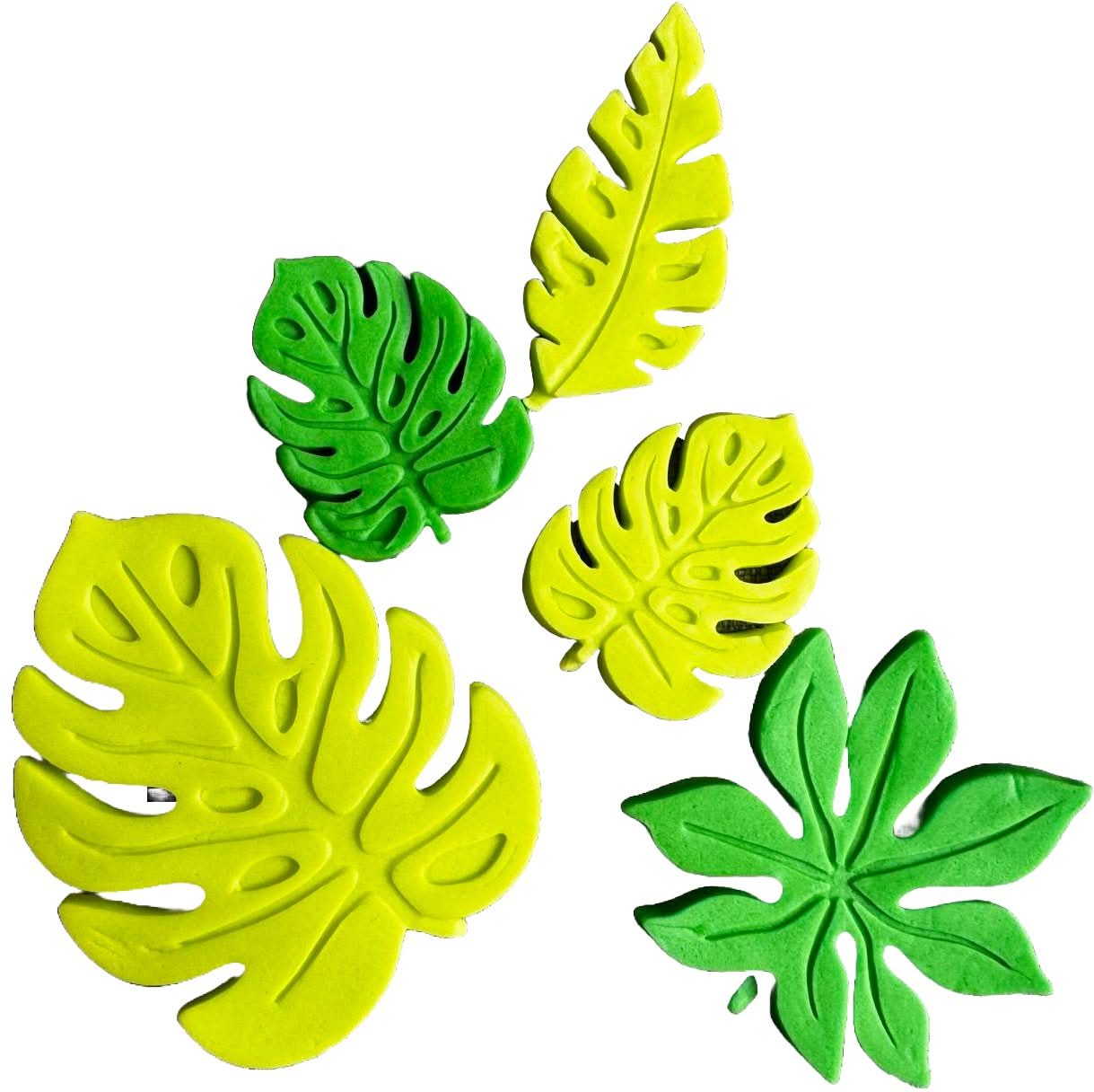 Set van 5 eetbare suikerdecoraties, exotische bladerendecoraties van Sugar Paste Nati Shop
