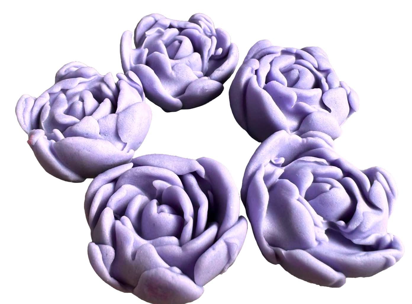 Set van 5 eetbare suikerdecoraties, Paarse Lila Rozen Suikerpasta Decoraties Nati Shop
