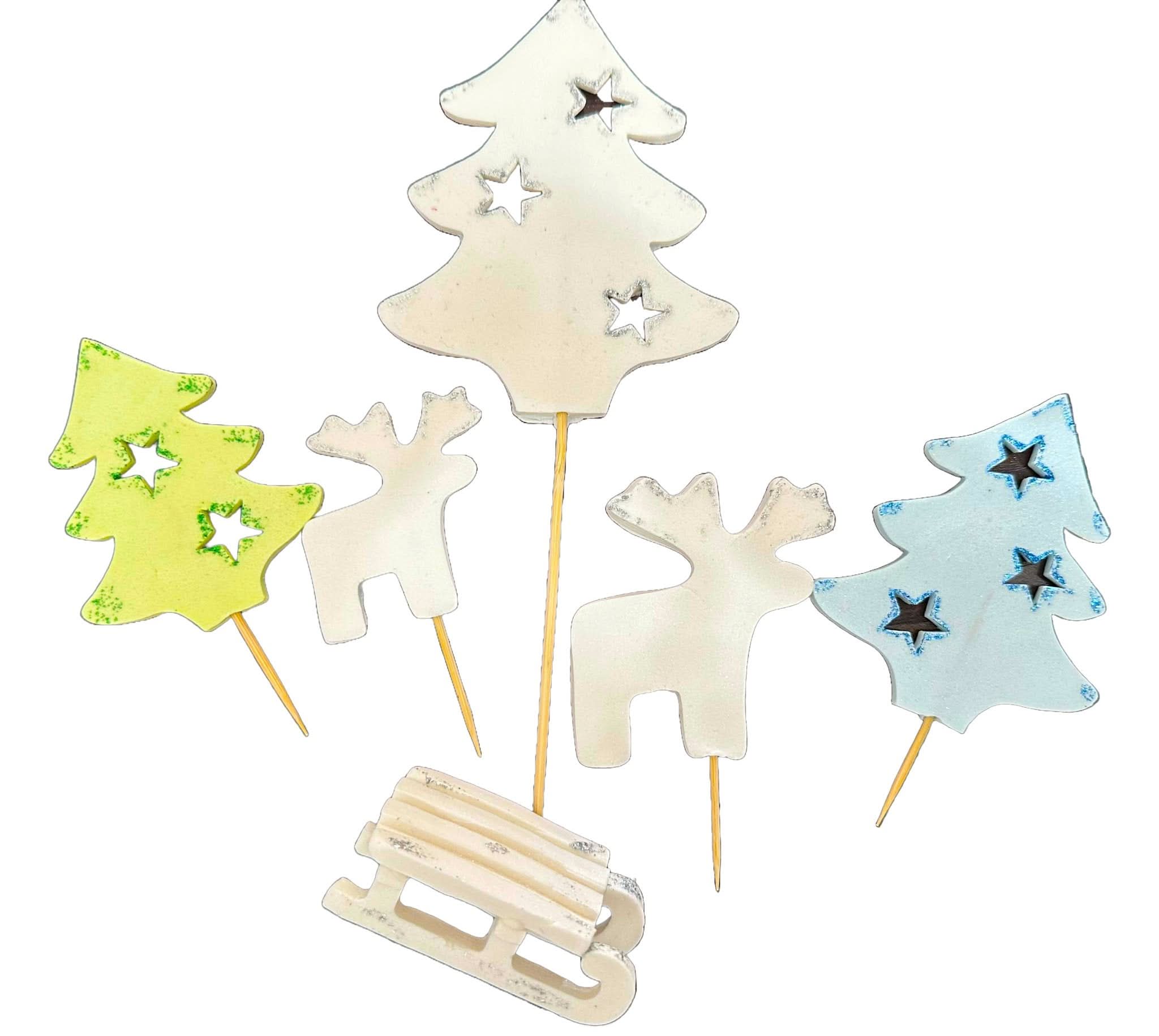 Set van 6 eetbare suikerdecoraties, Winter Sugar Paste Decorations Nati Shop
