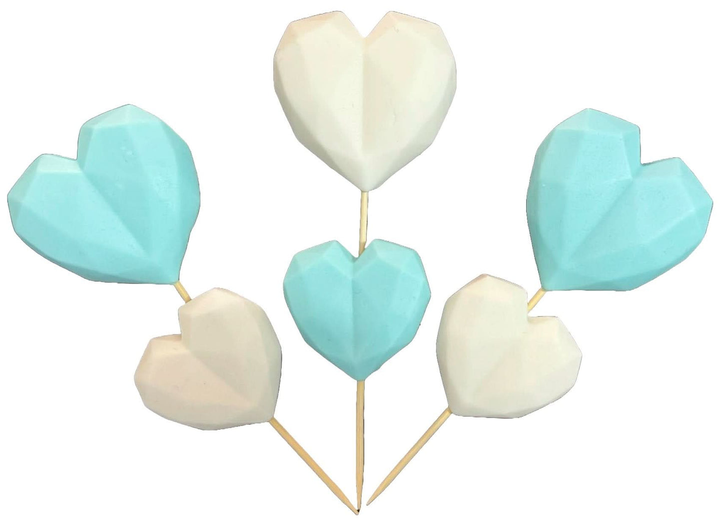 Set van 6 eetbare suikerdecoraties, blauwe en witte hartendecoraties van Sugar Paste Nati Shop