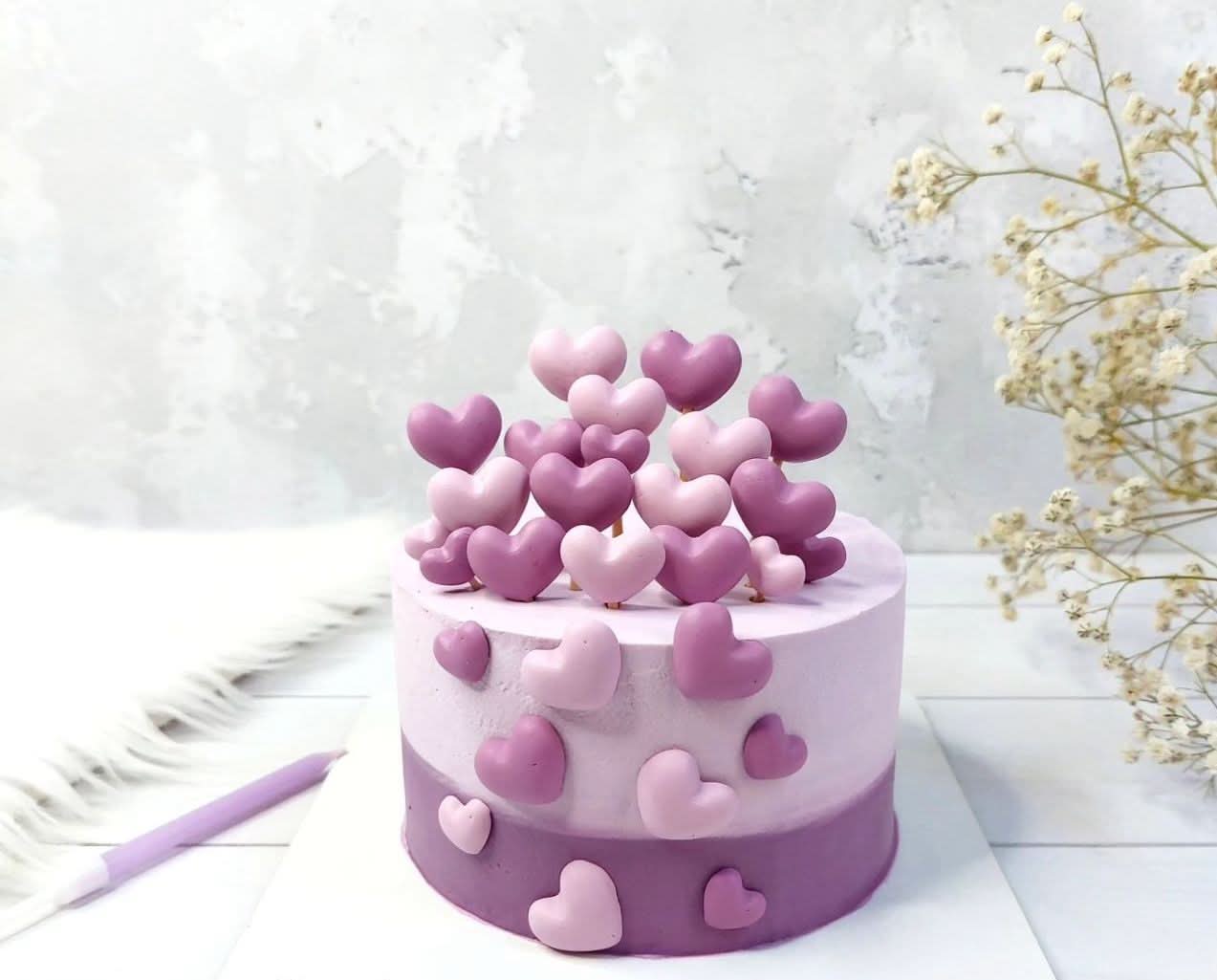 Set van 6 eetbare suikerdecoraties, Purple Hearts Sugar Paste Decorations Naty Shop