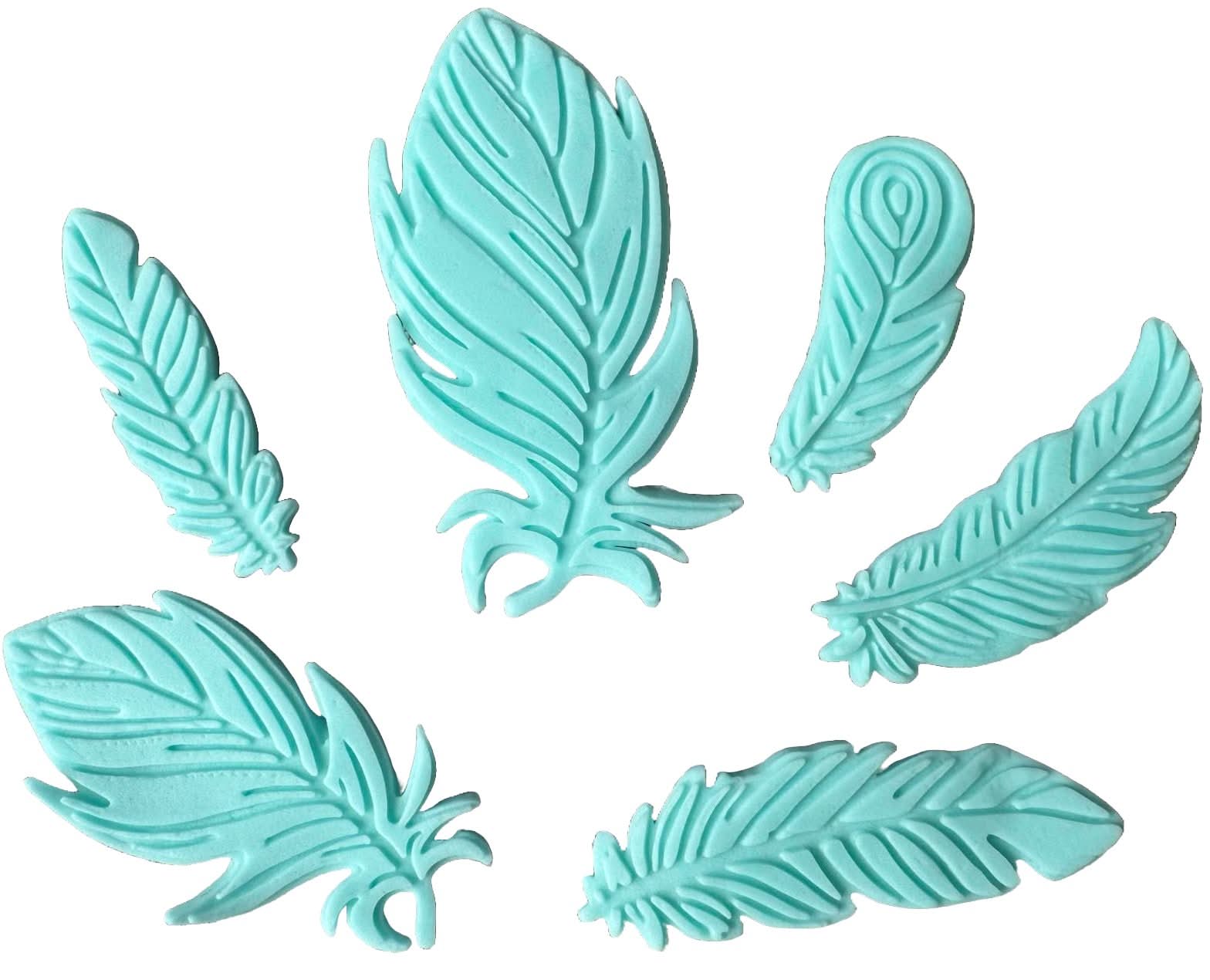 Set van 6 eetbare suikerdecoraties, Blue Feathers Sugar Paste Decorations Nati Shop