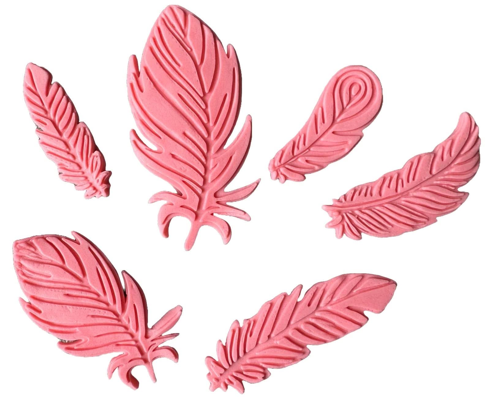 Set van 6 eetbare suikerdecoraties, Pink Feathers Sugar Paste Decorations Nati Shop
