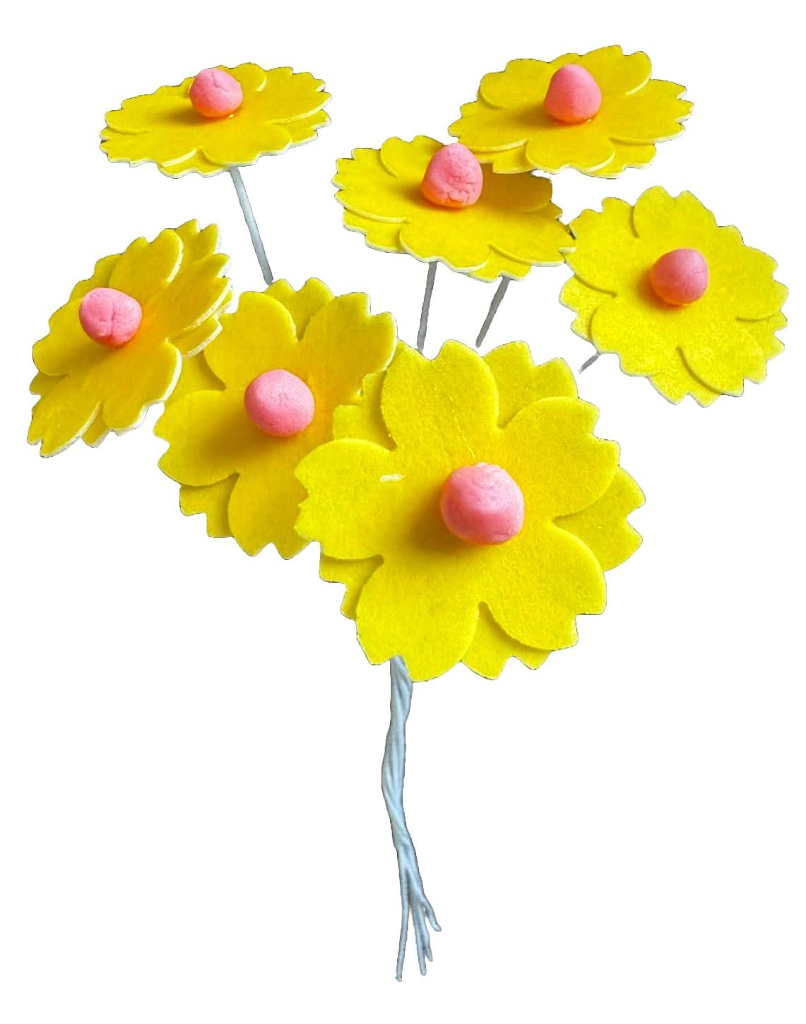 Set van 7 eetbare decoraties van wafels, gele bloemendecoraties van Sugar Paste Nati Shop