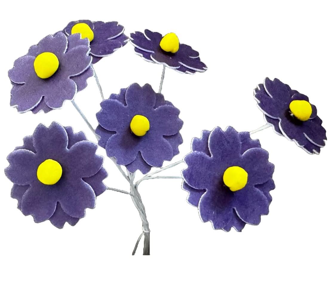 Set van 7 eetbare decoraties van wafels, paarse bloemendecoraties van Sugar Paste Nati Shop
