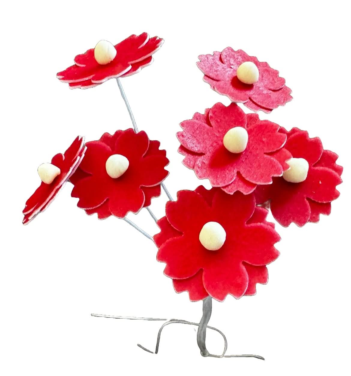 Set van 7 eetbare decoraties van wafels, Rode bloemen Decoraties van Sugar Paste Nati Shop
