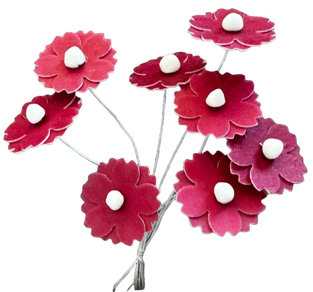 Set van 7 eetbare decoraties van wafels, bordeauxrode bloemen Decoraties van Sugar Paste Nati Shop