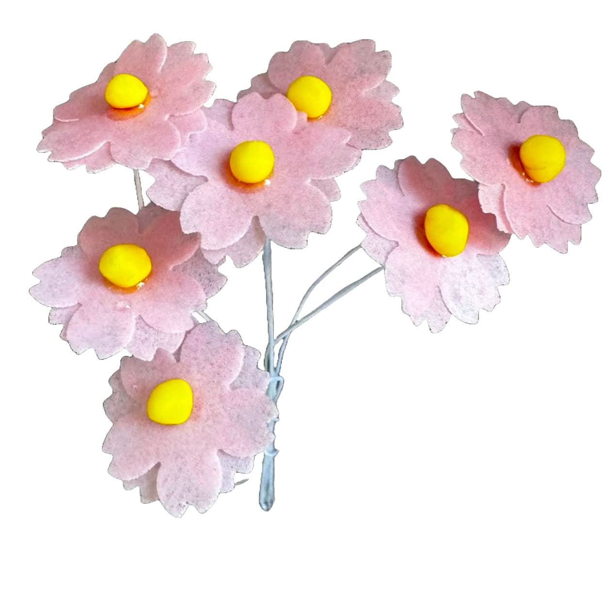 Set van 7 eetbare decoraties van wafels, roze bloemendecoraties van Sugar Paste Nati Shop