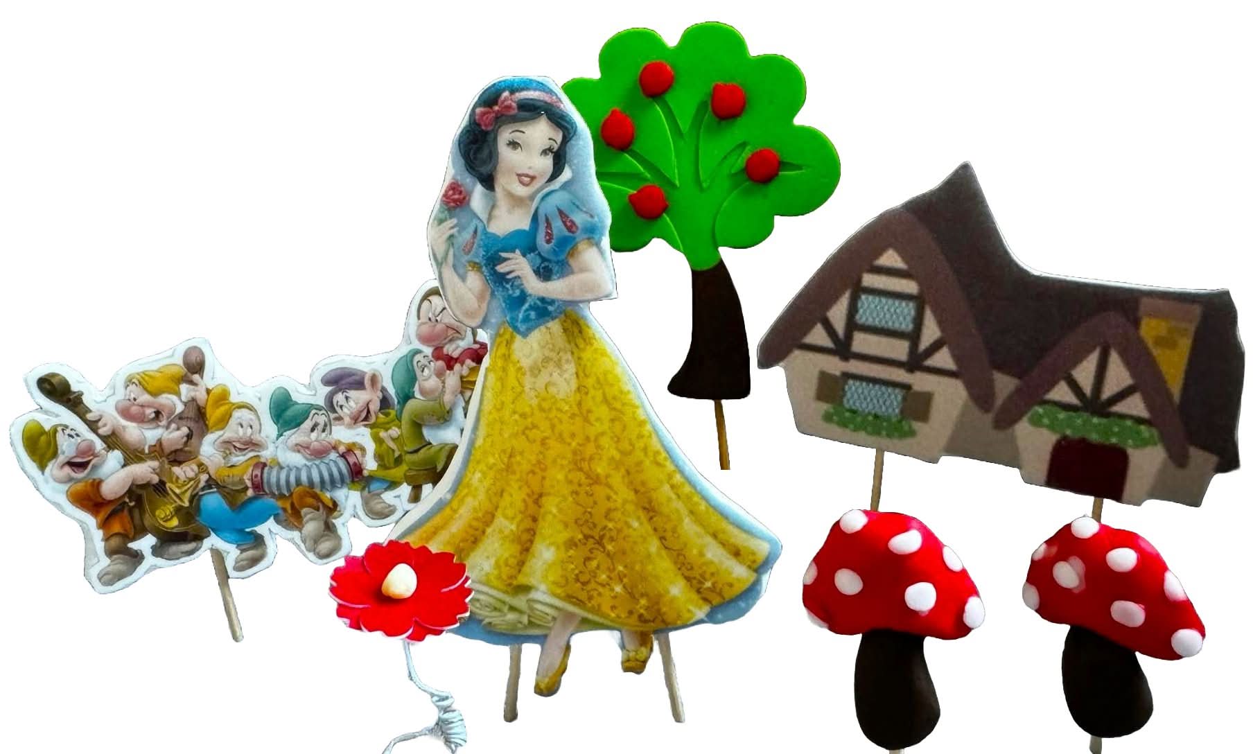Set van 7 eetbare suikerdecoraties, Sneeuwwitje Suikerpasta Decoraties Nati Shop