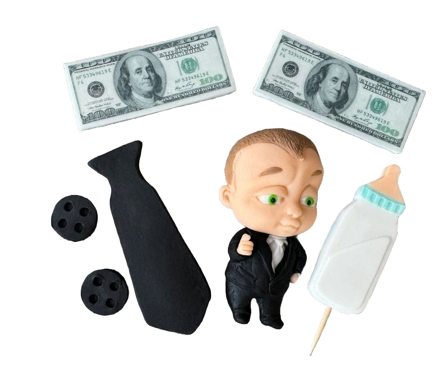 Set van 7 eetbare suikerdecoraties, Baby Boss Sugar Paste Decorations Nati Shop