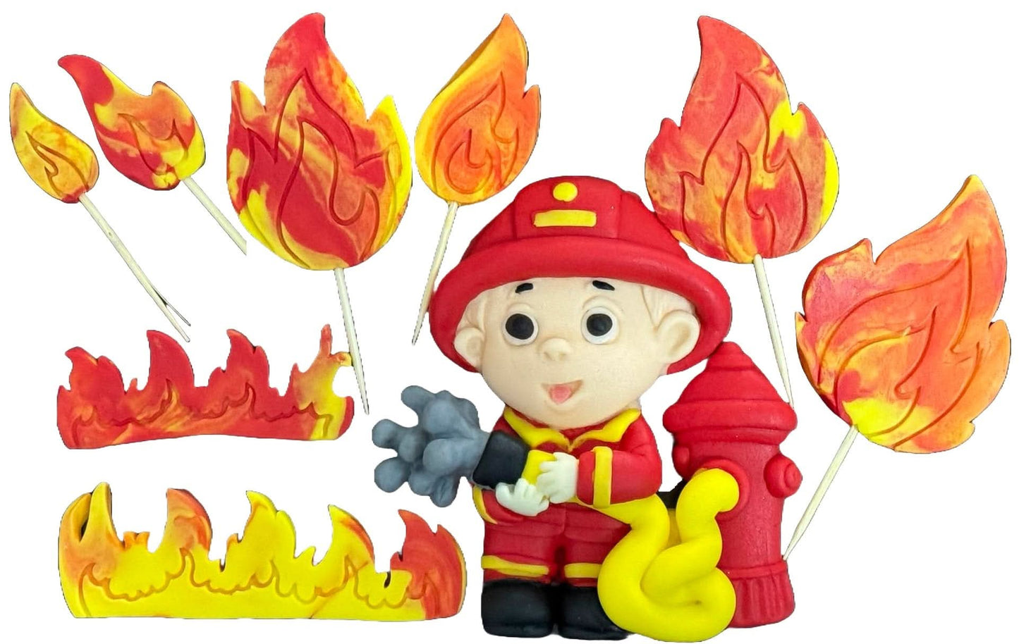 Set van 9 eetbare suikerdecoraties, Firefighter Sugar Paste Decorations Nati Shop