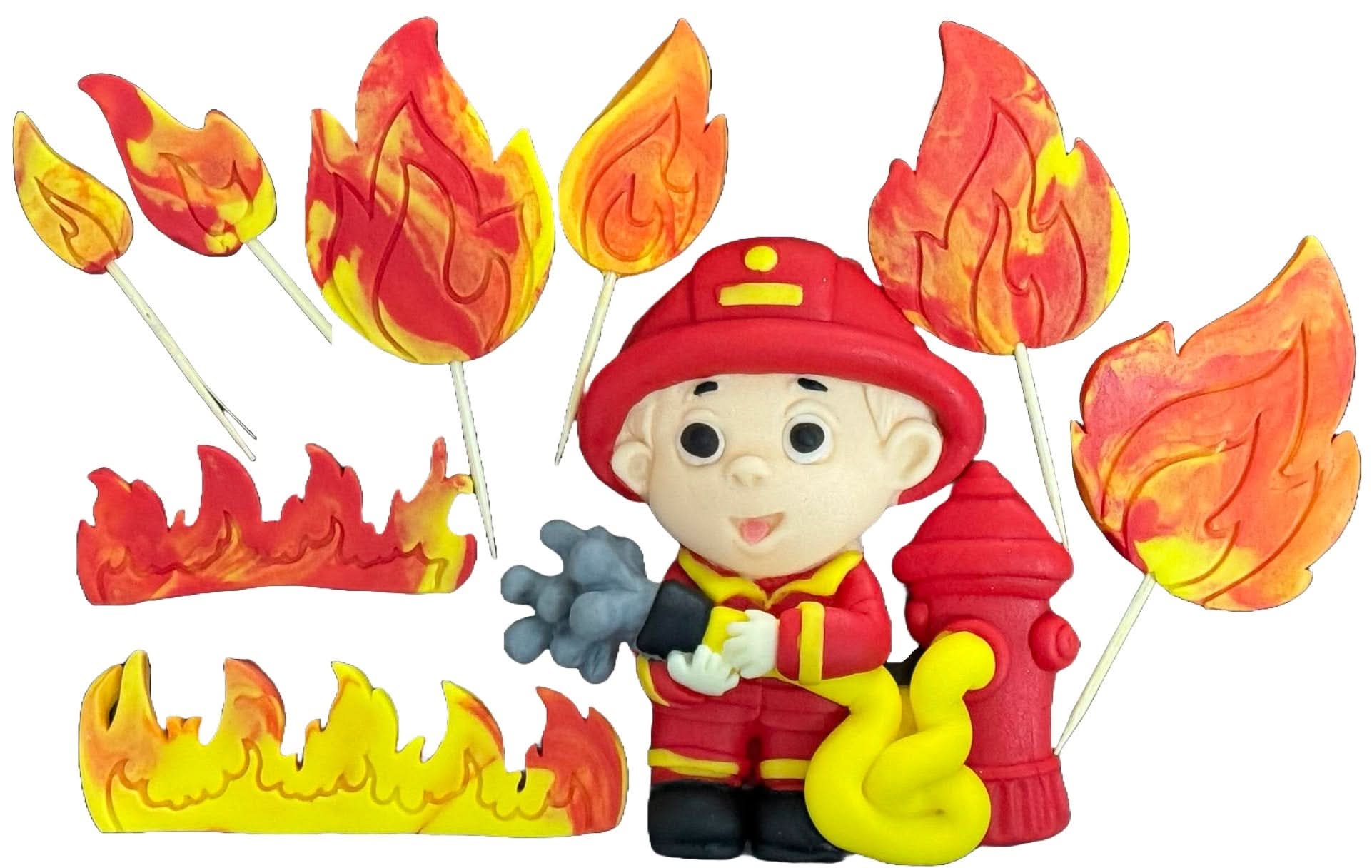 Set van 9 eetbare suikerdecoraties, Firefighter Sugar Paste Decorations Nati Shop