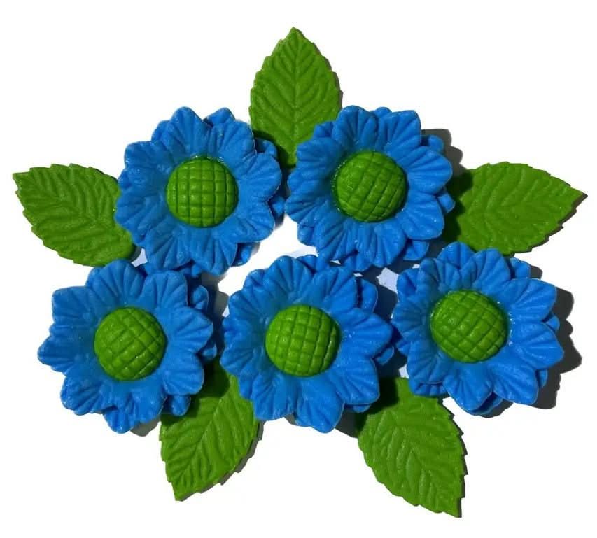 Set eetbare suikerversieringen, blauwe bloemen Nati Shop