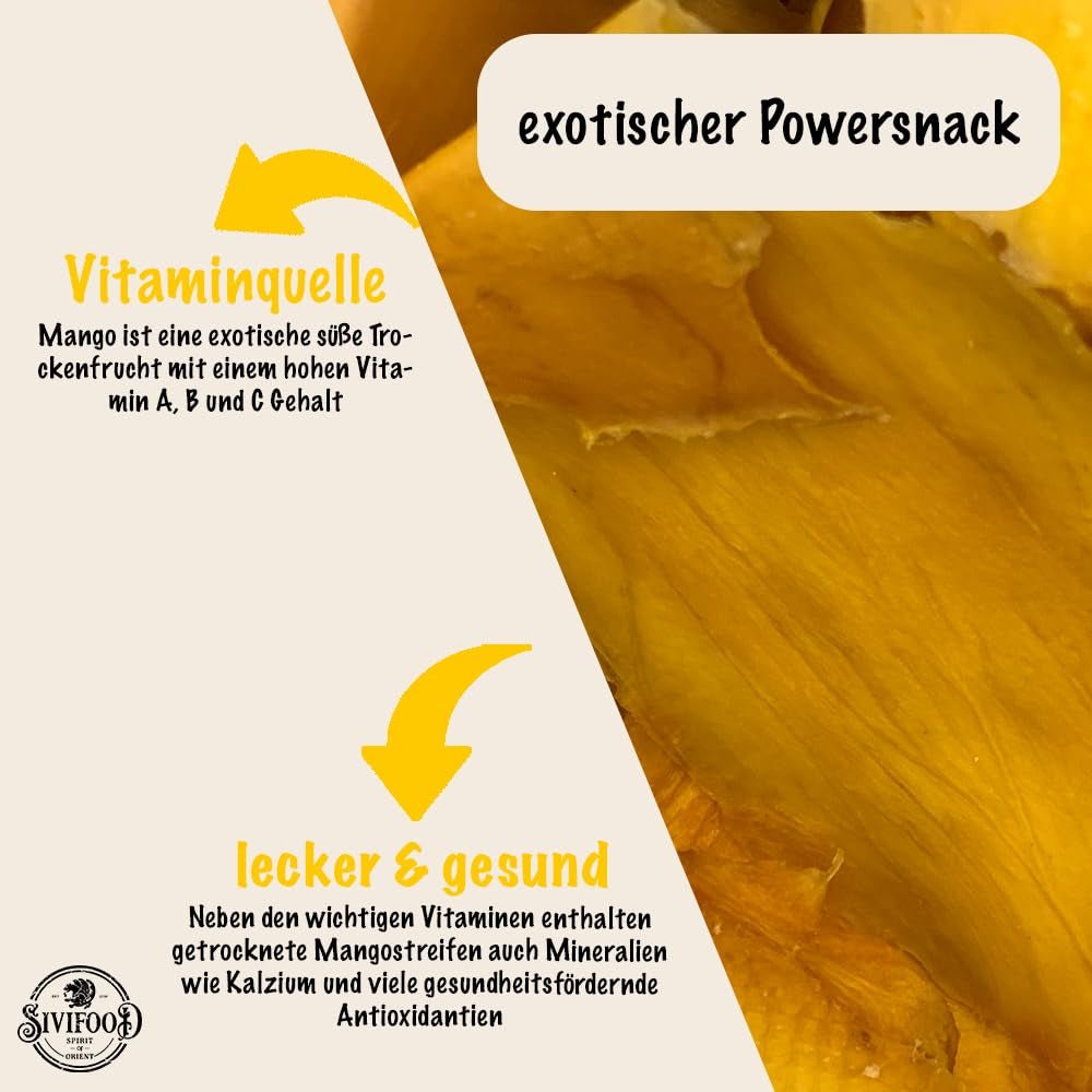 SIVIFOOD gedroogde mango 1kg - gedroogde mangoreepjes exotisch gedroogd fruit ongezwaveld zonder toegevoegde suiker natuurlijk natuurlijk vegan rijk aan vitaminen gedroogde mango gevitamineerde fruitsnack 1000g Gedehydrateerde producten Naty Shop