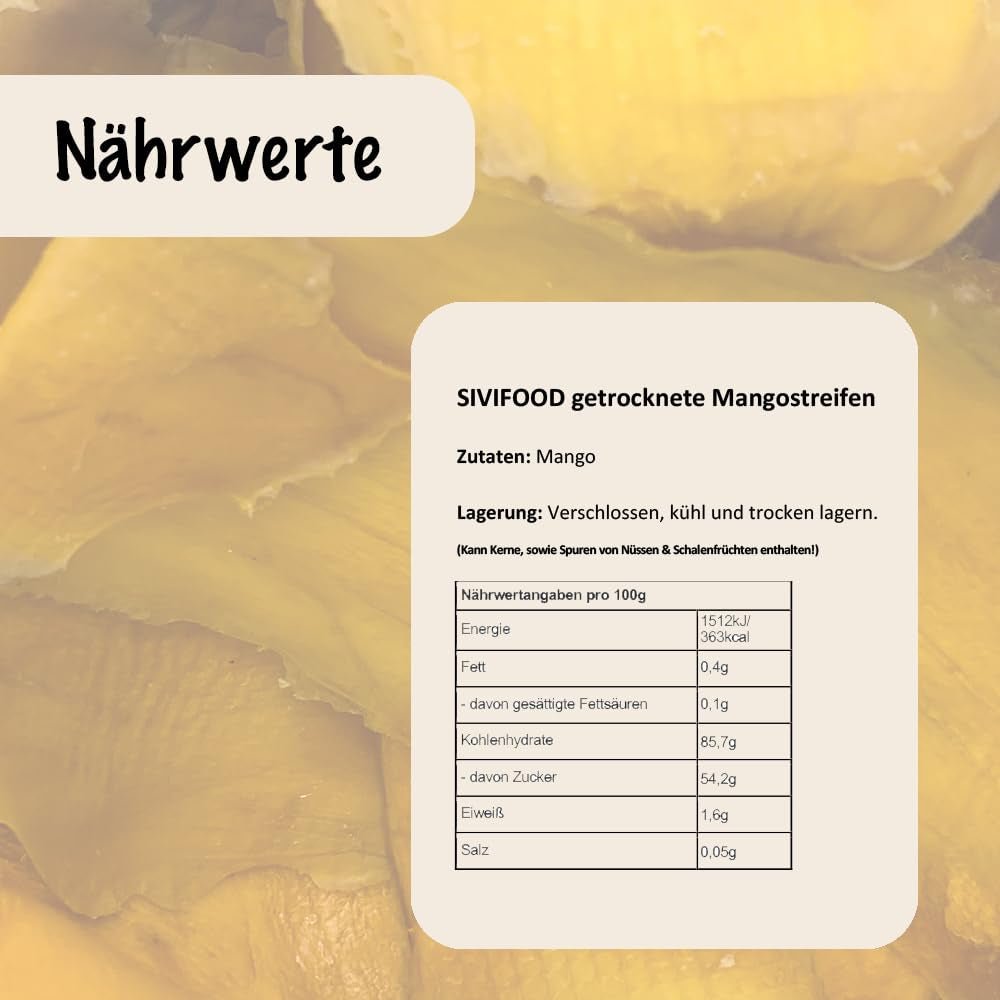 SIVIFOOD gedroogde mango 1kg - gedroogde mangoreepjes exotisch gedroogd fruit ongezwaveld zonder toegevoegde suiker natuurlijk natuurlijk vegan rijk aan vitaminen gedroogde mango gevitamineerde fruitsnack 1000g Gedehydrateerde producten Naty Shop