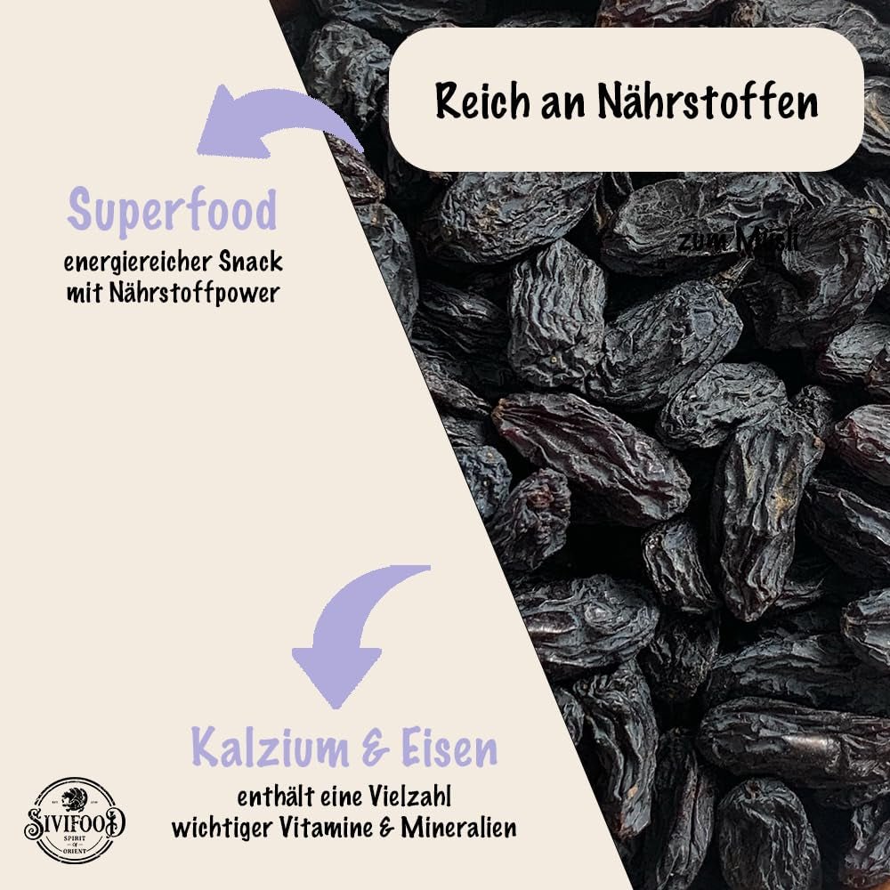 SIVIFOOD jumbo zwarte rozijnen 300g - grote en heerlijke zwarte rozijnen topkwaliteit natuurlijk gedroogde zoete fruitige druiven ongezwaveld ongezoet ongezoet olievrij Kishmish-additieven Gedehydrateerde producten Naty Shop